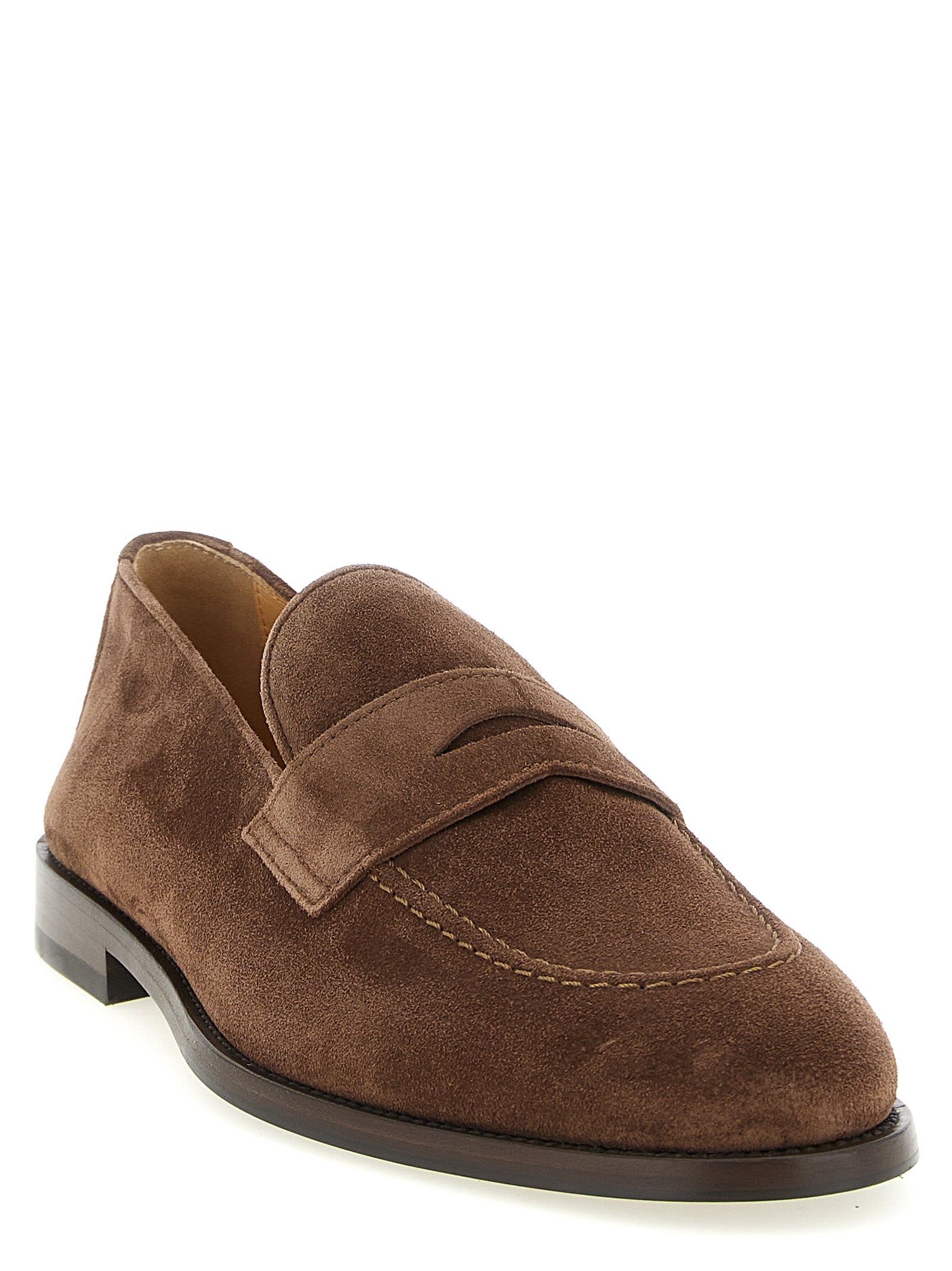 Brunello Cucinelli Brown Calfskin Slip-On Loafers, Artisanal Elegance