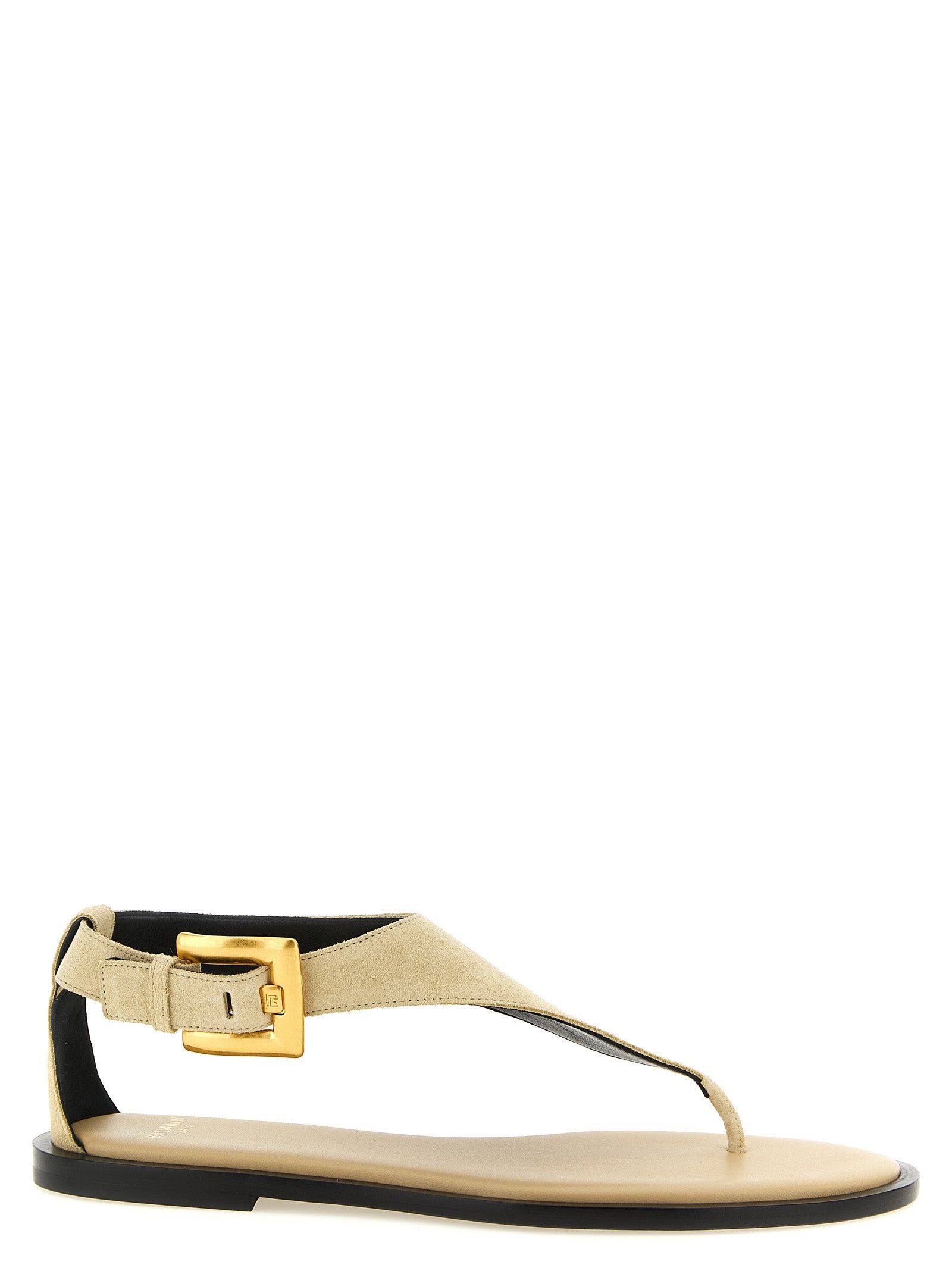 Balmain Beige Calfskin Flat Sandals - Artisanal Luxury Footwear