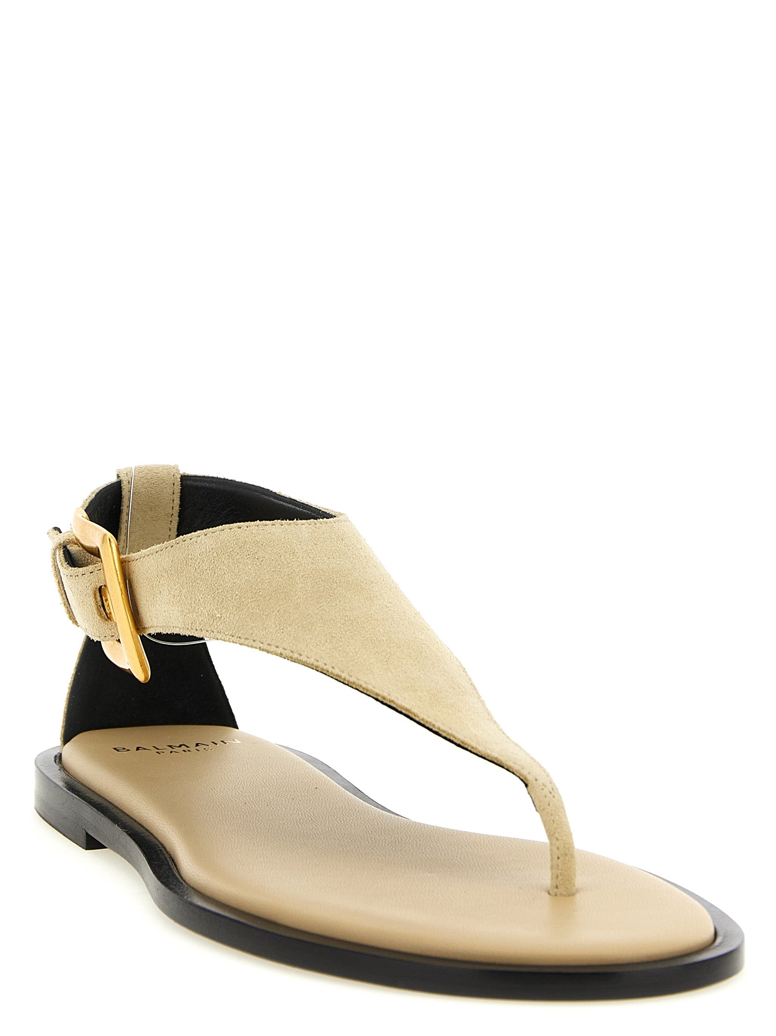 Balmain Beige Calfskin Flat Sandals - Artisanal Luxury Footwear