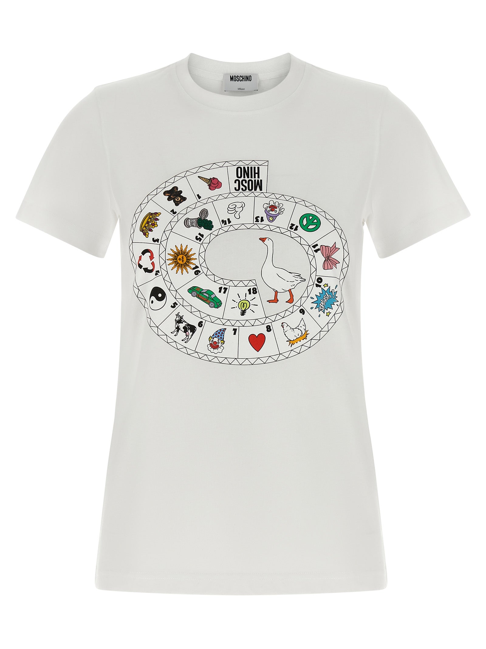 Indulge in the Moschino White Cotton T-Shirt, a luxurious blend of playful artistry and sustainable elegance, perfect for expressing your unique style with sophistication.