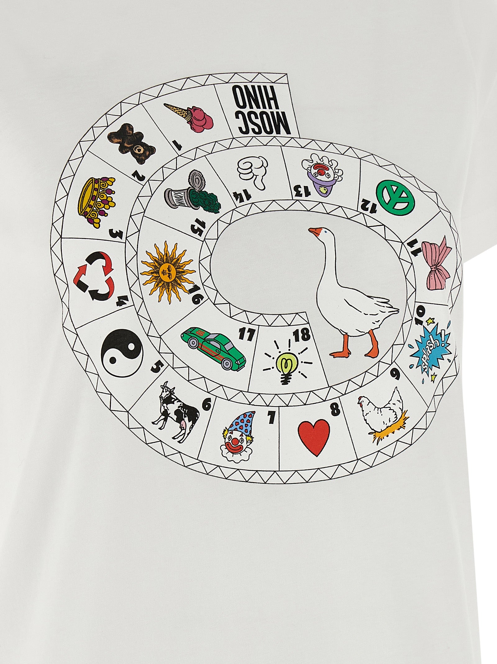 Elevate your wardrobe with the Moschino White Cotton T-Shirt, a luxurious blend of playful artistry and sustainable elegance, perfect for the discerning individual.