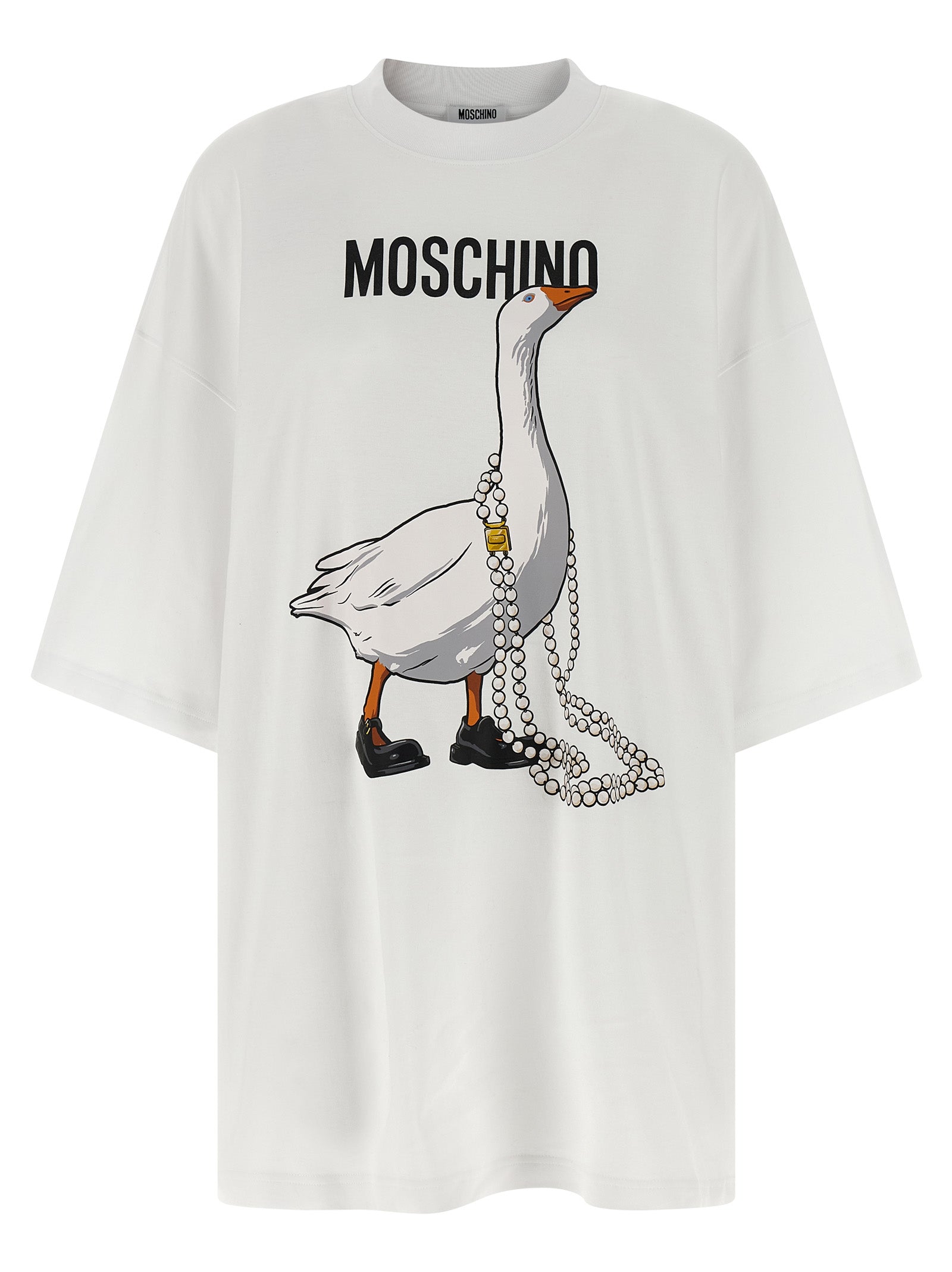 Elevate your style with the Moschino White Cotton Short Dress, a playful yet elegant piece crafted from premium cotton, perfect for the discerning fashion lover.