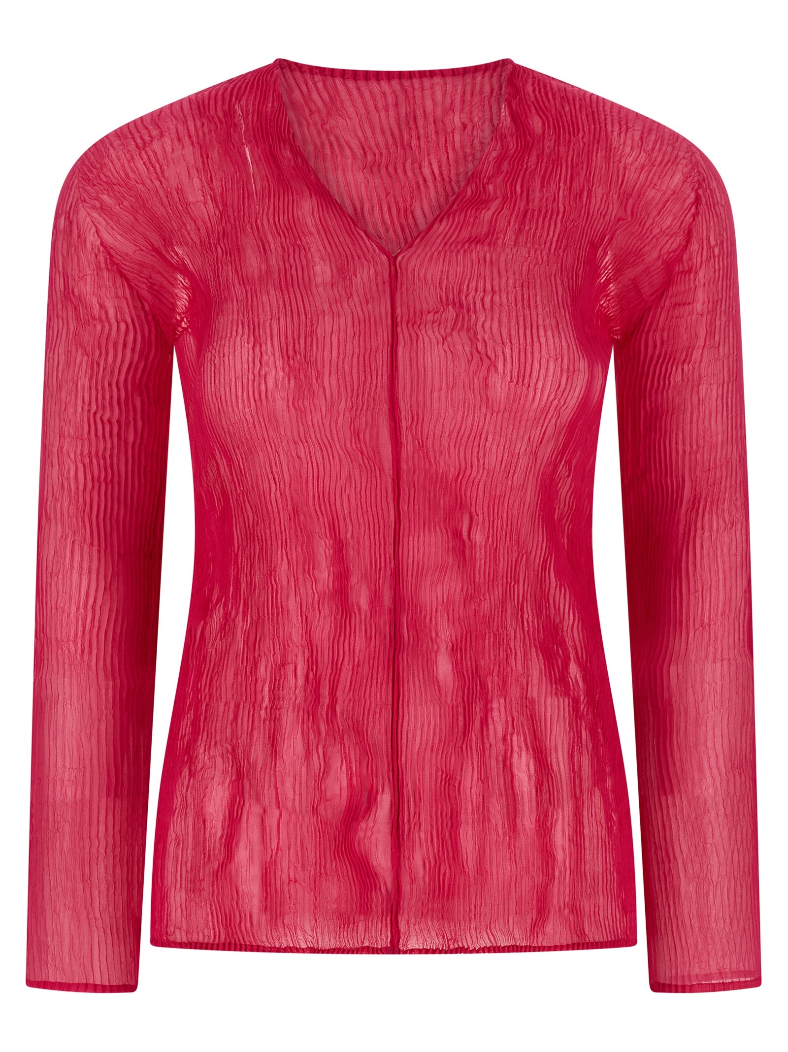 Discover the Issey Miyake Fuchsia Polyester Shirt, a masterpiece of sustainable luxury and avant-garde design, crafted from 100% recycled materials for the discerning individual.