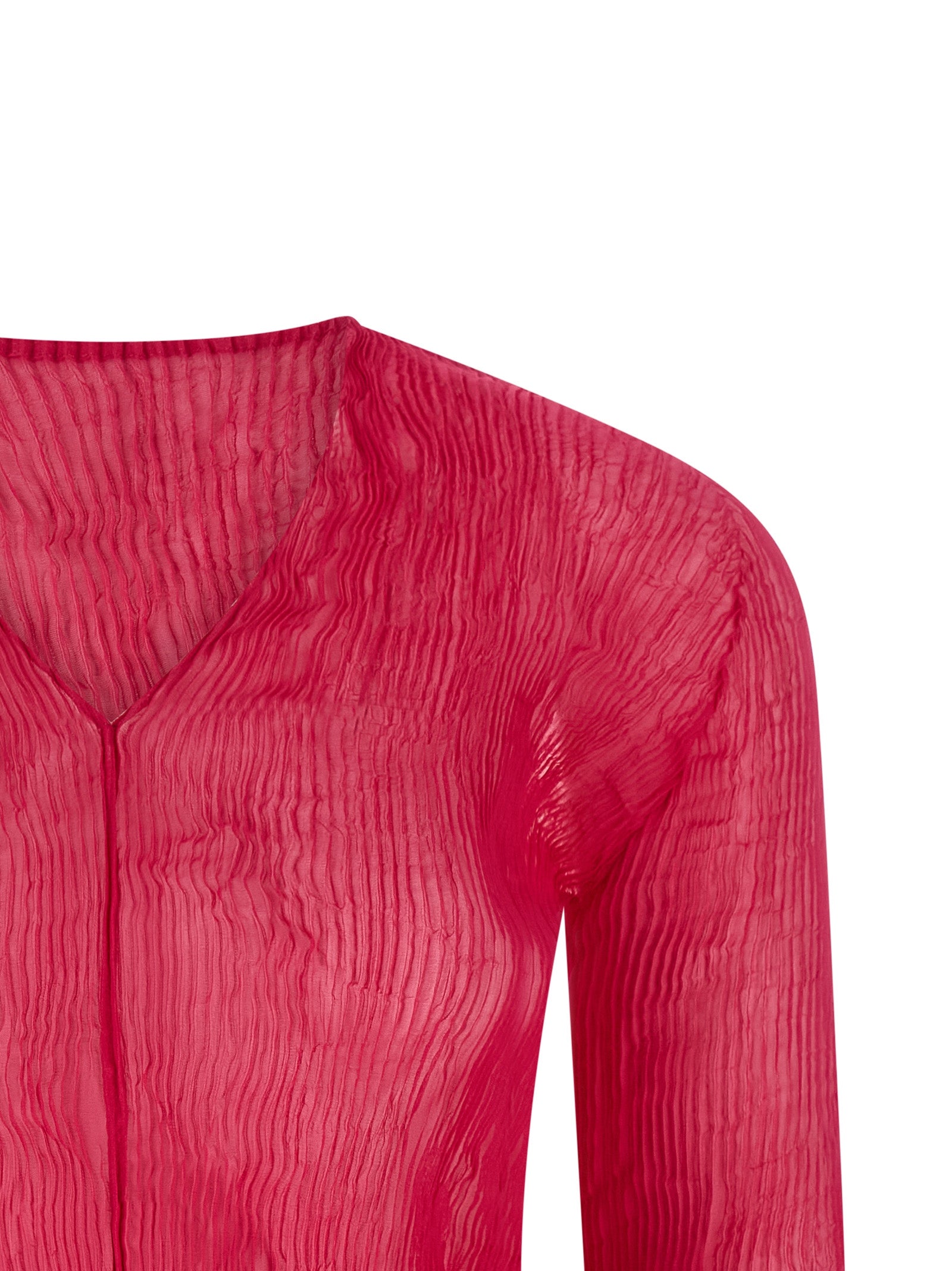 Experience the allure of Issey Miyake's Fuchsia Polyester Shirt, a masterpiece of sustainable luxury and avant-garde design, perfect for those who embrace elegance and individuality.