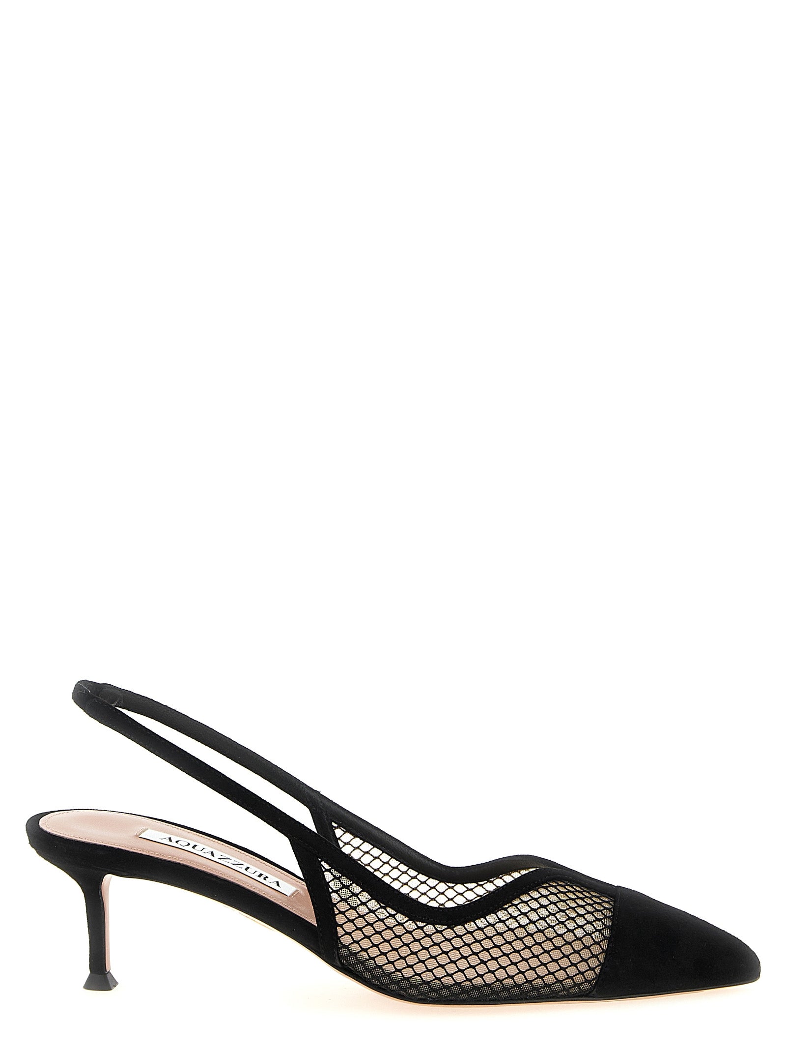 Step into elegance with Aquazzura Black Textile Mid Heel Pumps, where exquisite craftsmanship meets luxurious design, perfect for the discerning individual.