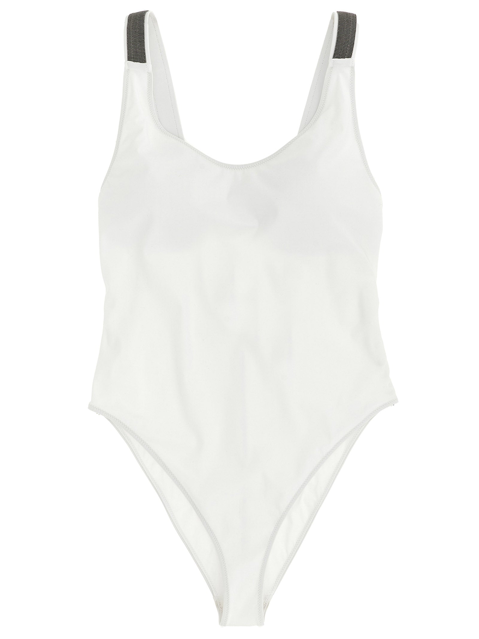 Elevate your swimwear collection with the Brunello Cucinelli White Polyamide One-Piece Swimsuit, crafted from luxurious materials for a flattering silhouette and timeless elegance.