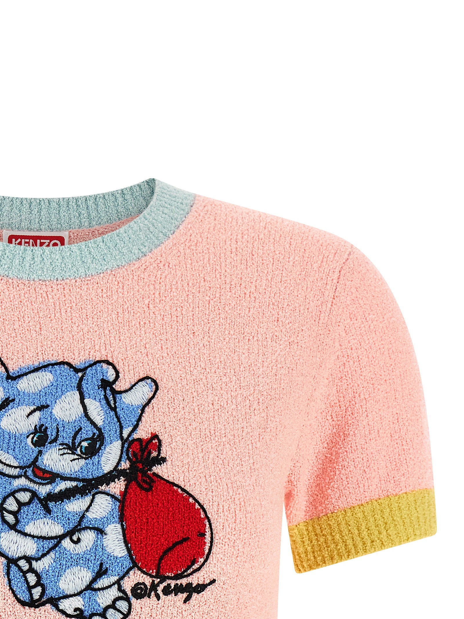 Elevate your style with the Kenzo Multicolor Cotton T-Shirt, a luxurious blend of cotton and nylon, featuring playful embroidery that embodies sophistication and individuality.