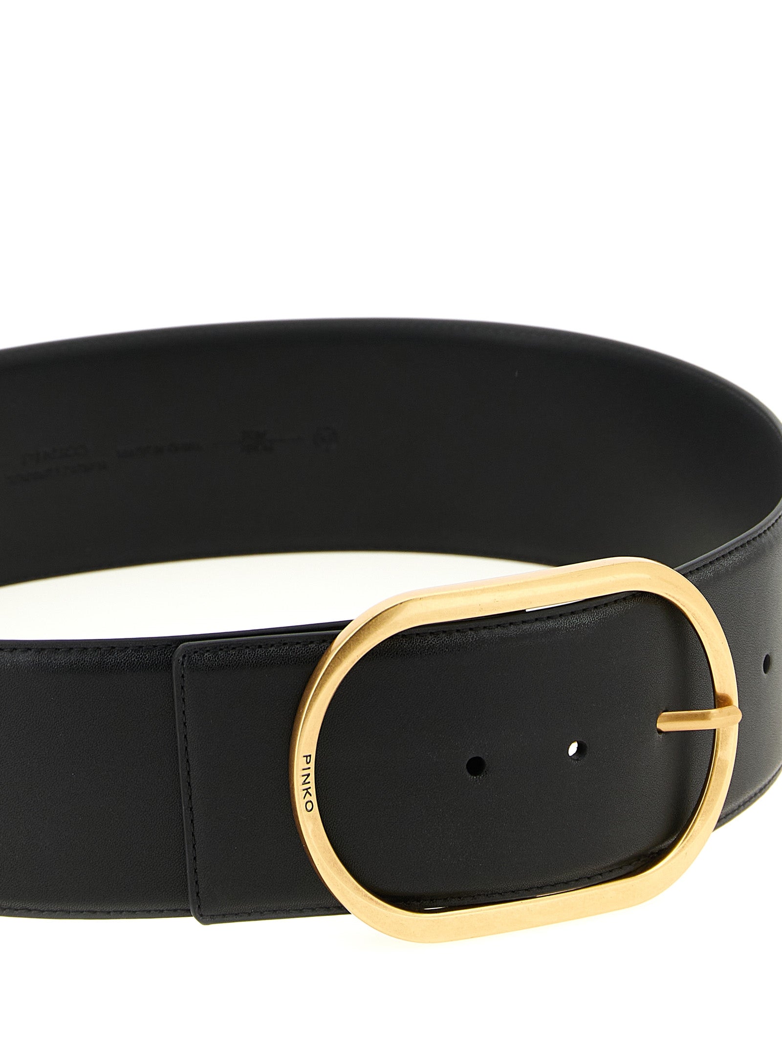Discover the PINKO Black Cowhide High-Waist Belt, an artisanal luxury accessory crafted from premium cow leather, perfect for elevating any ensemble with sophistication.
