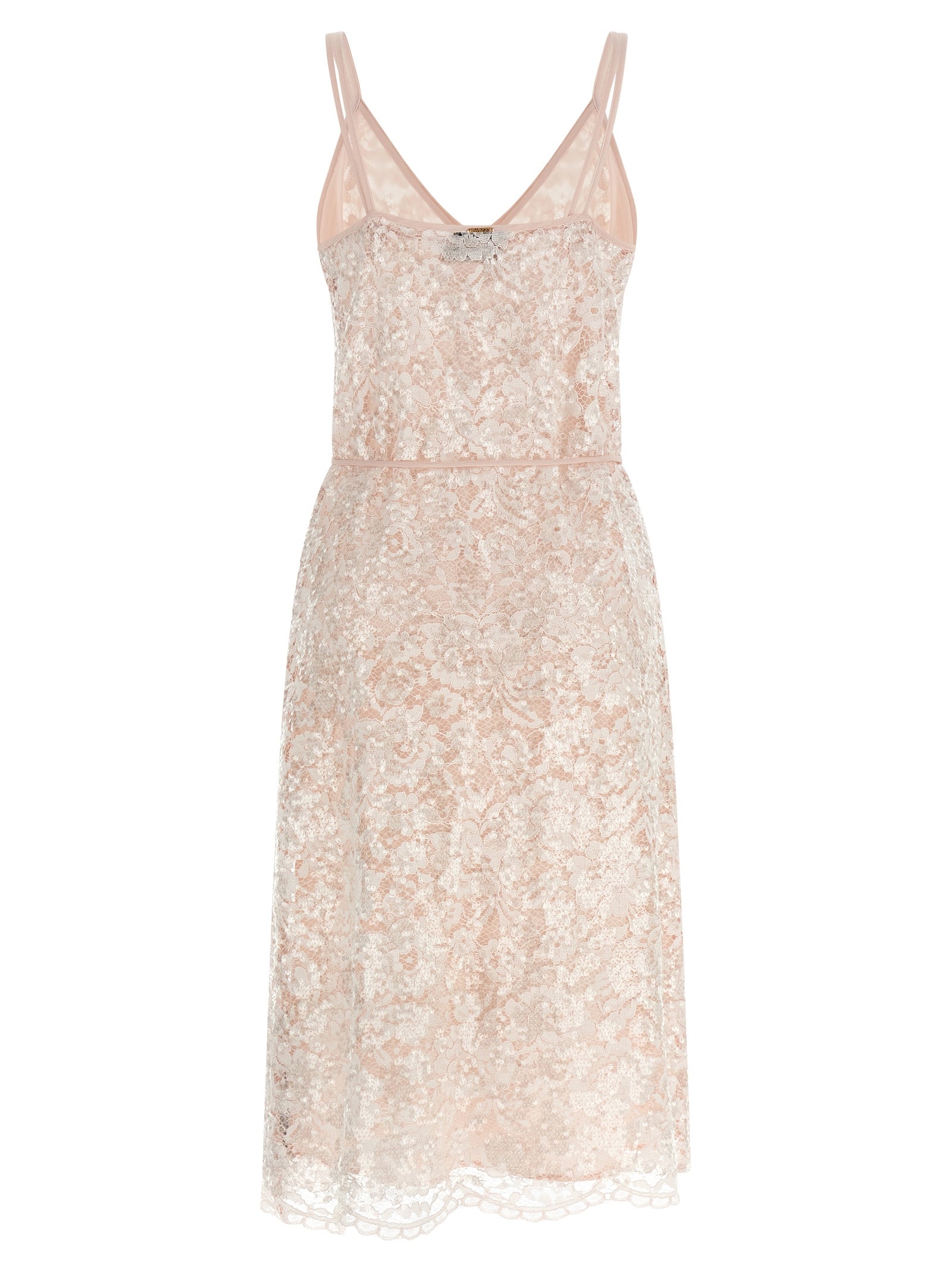 Discover the Twinset Multicolor Polyester Midi Dress, a masterpiece of semi-transparent lace and sequins, embodying elegance and allure for unforgettable moments.