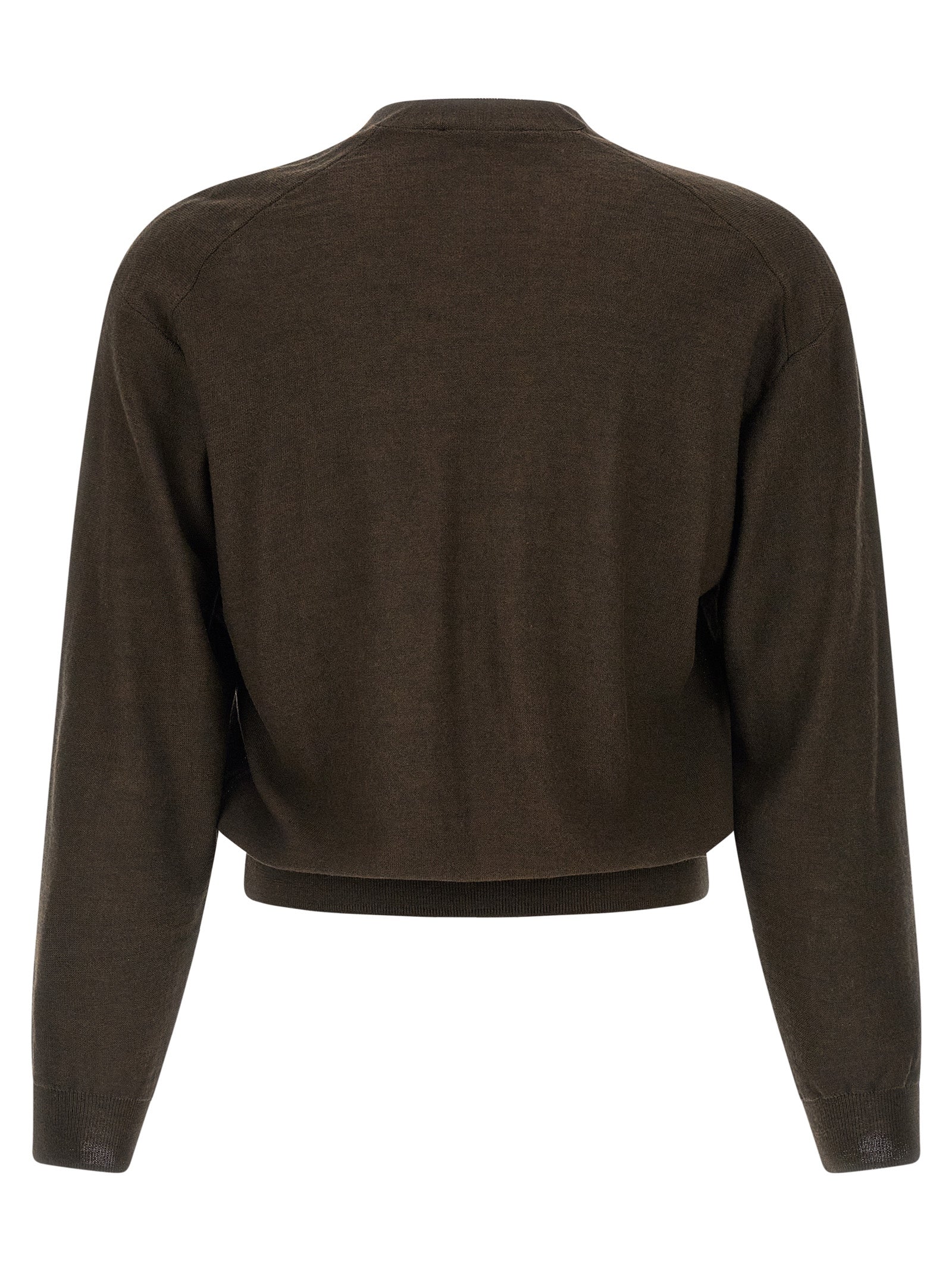 Elevate your wardrobe with the Lemaire Brown Marabou Cardigan, a luxurious wool blend masterpiece that embodies avant-garde elegance and timeless sophistication.