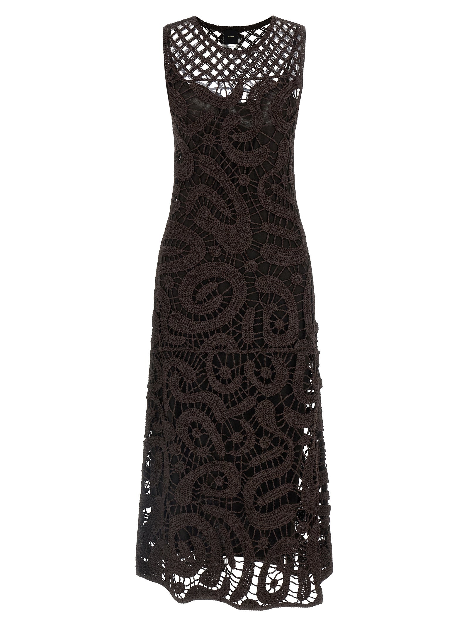 Indulge in the PINKO Bufera maxi dress, a masterpiece of crochet viscose that embodies artisanal elegance, perfect for sophisticated occasions and timeless allure.