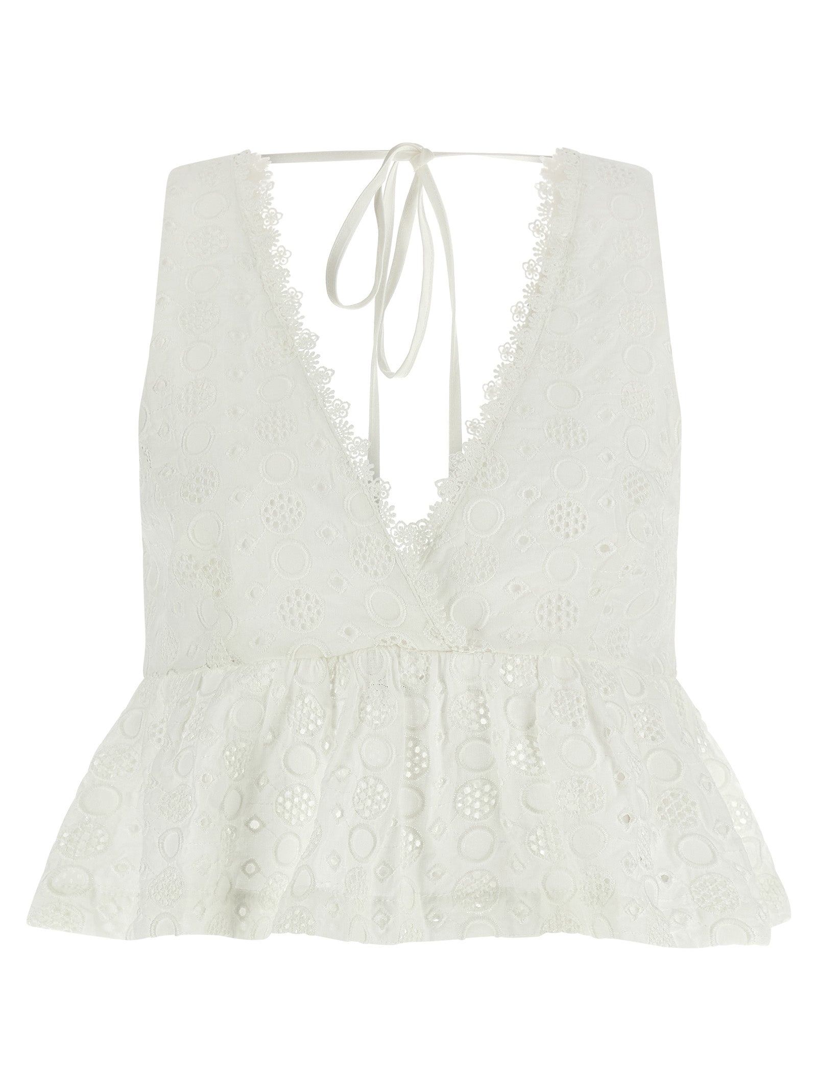 PINKO White Cotton Cropped Top | Exquisite Couture Elegance