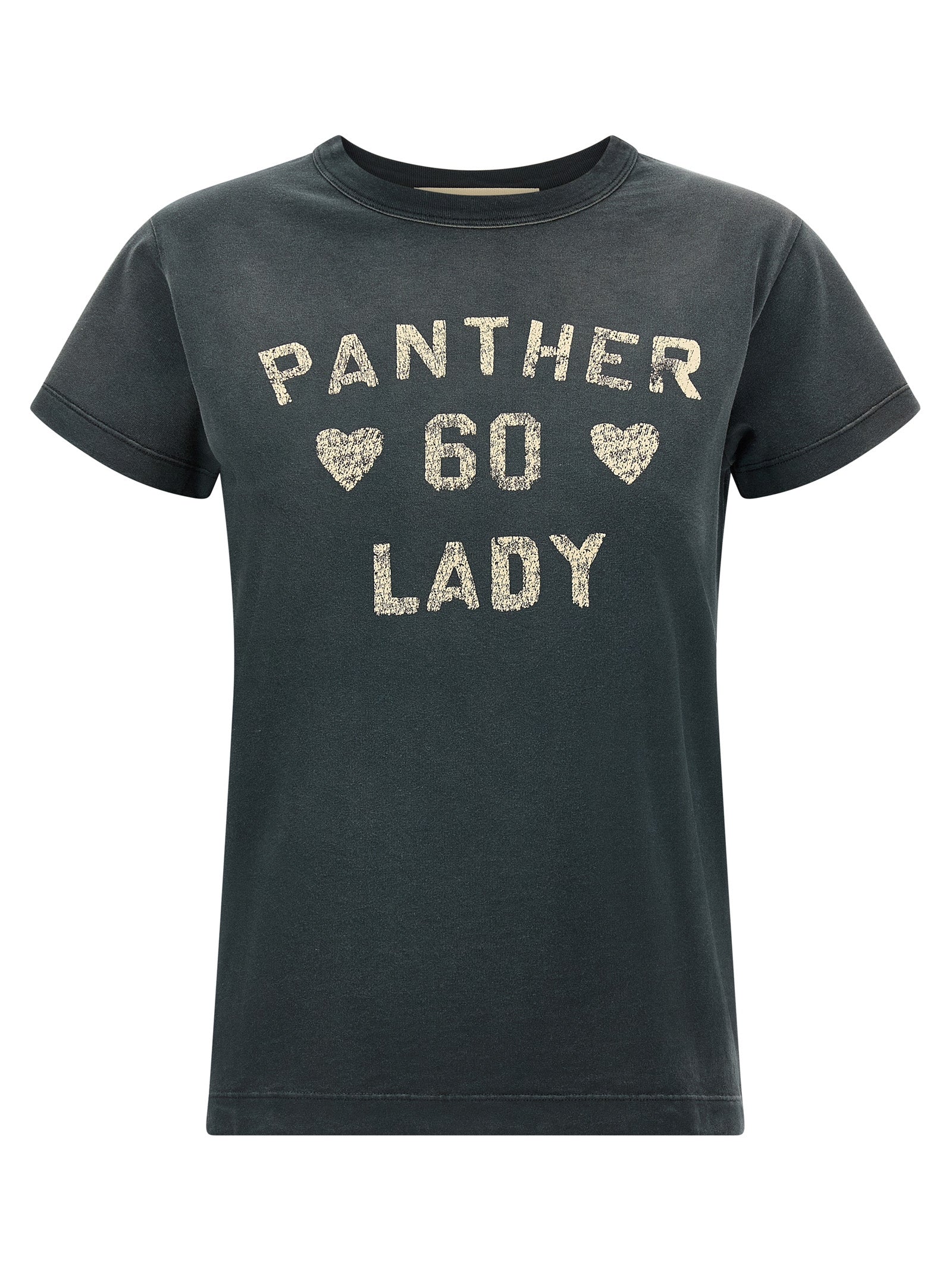 Elevate your style with the VALENTINO GARAVANI Gray Cotton T-Shirt, featuring a striking ‘Panther Lady’ print, a testament to luxury and contemporary elegance.