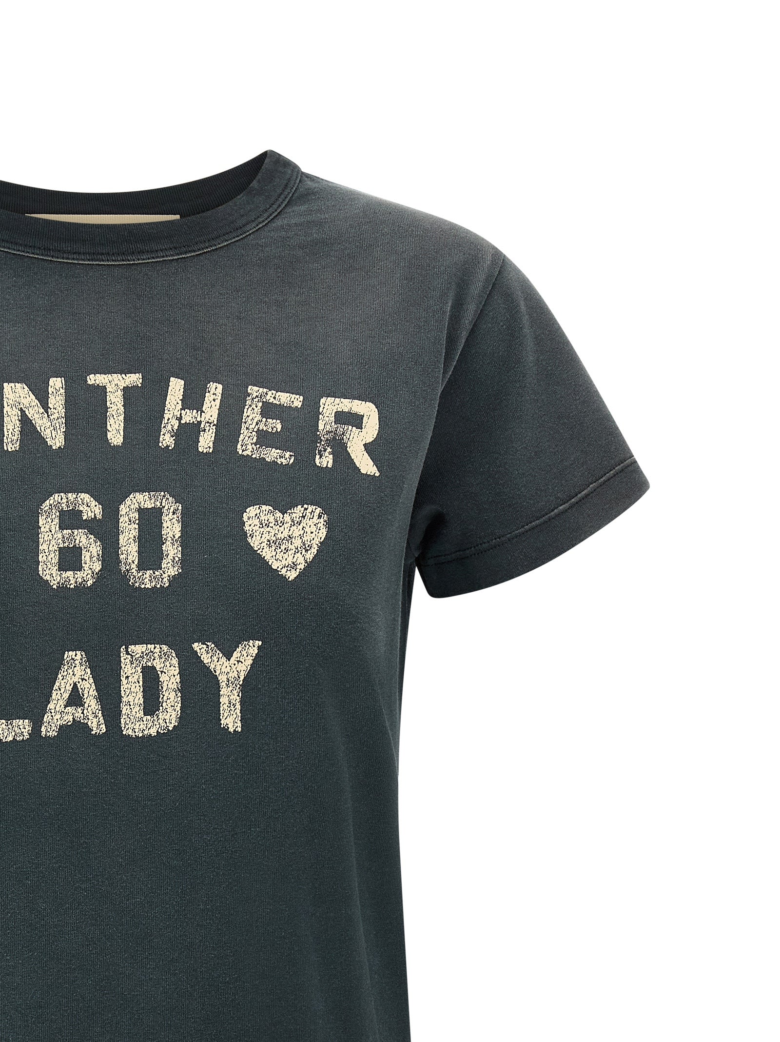 Elevate your wardrobe with the Valentino Garavani Gray Cotton T-Shirt, featuring an exquisite ‘Panther Lady’ print, embodying timeless luxury and sophisticated allure.