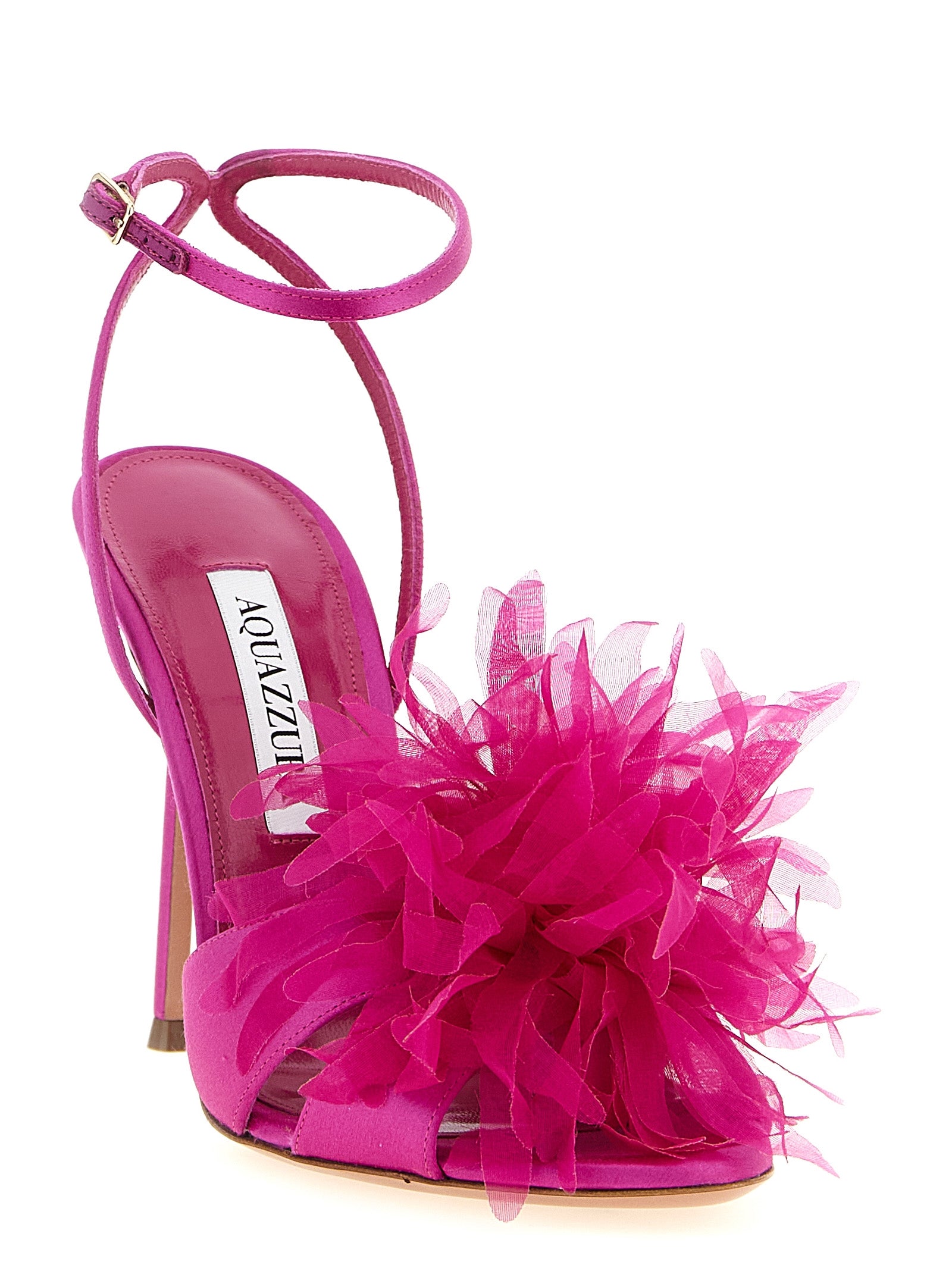 Elevate your elegance with Aquazzura's Fuchsia Textile Stiletto Heel Sandals, where exquisite craftsmanship meets bold sophistication for unforgettable moments.