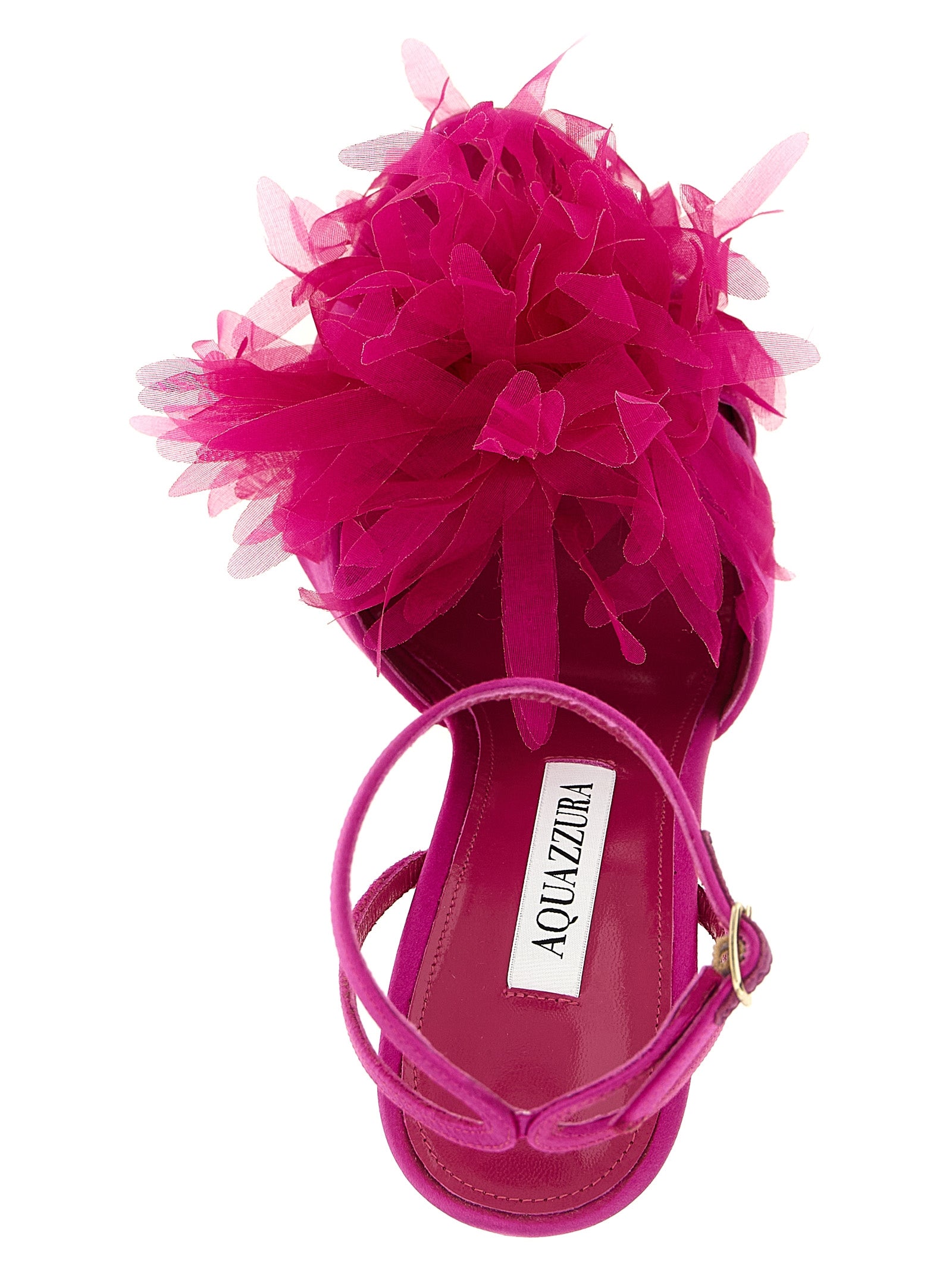 Experience the allure of Aquazzura's Fuchsia Textile Stiletto Heel Sandals, where exquisite craftsmanship meets bold elegance, perfect for any sophisticated occasion.