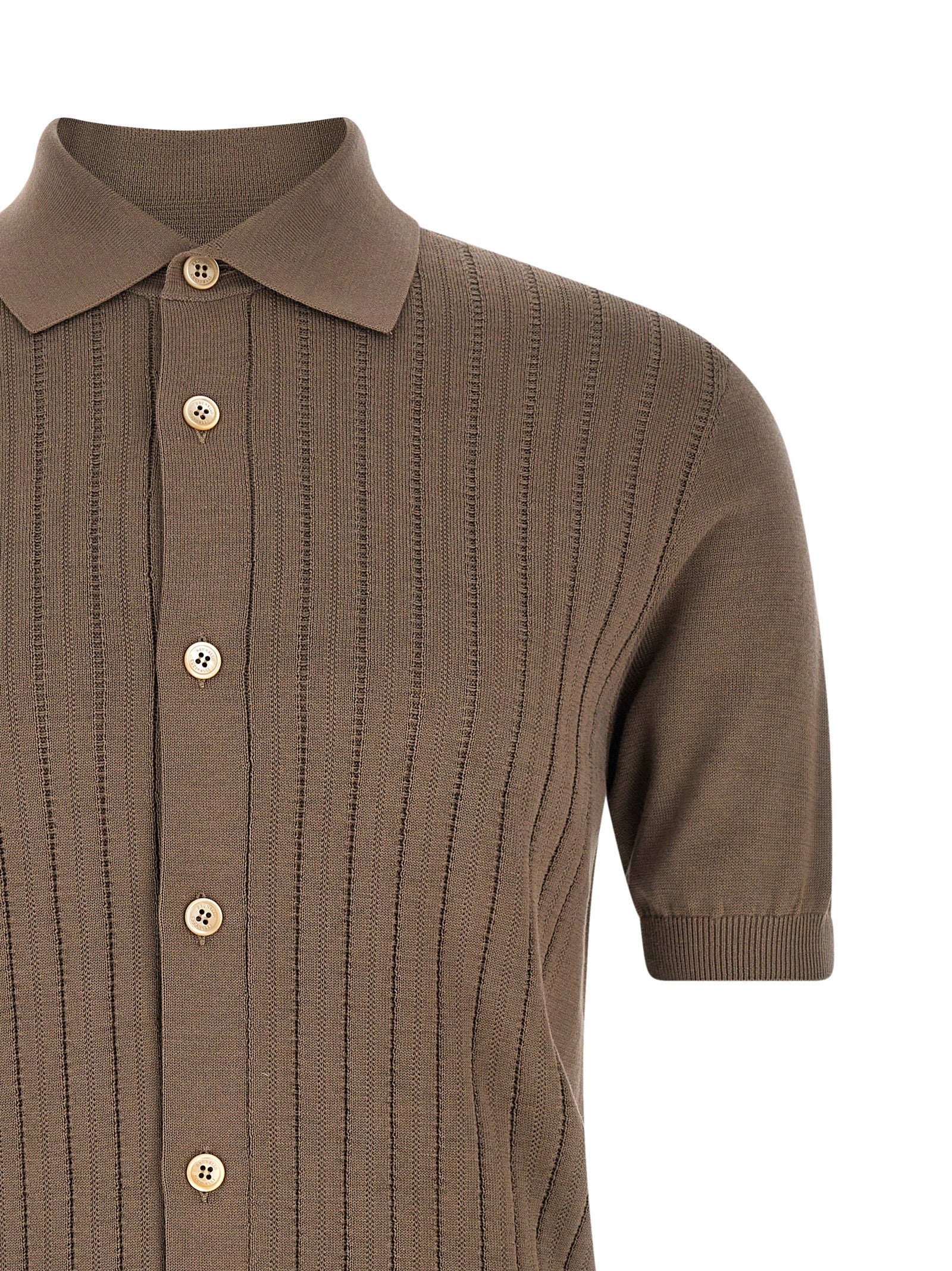 Discover the Brunello Cucinelli Brown Cotton Blouse, a masterpiece of Italian craftsmanship in luxurious ribbed cotton, embodying timeless elegance for the discerning individual.
