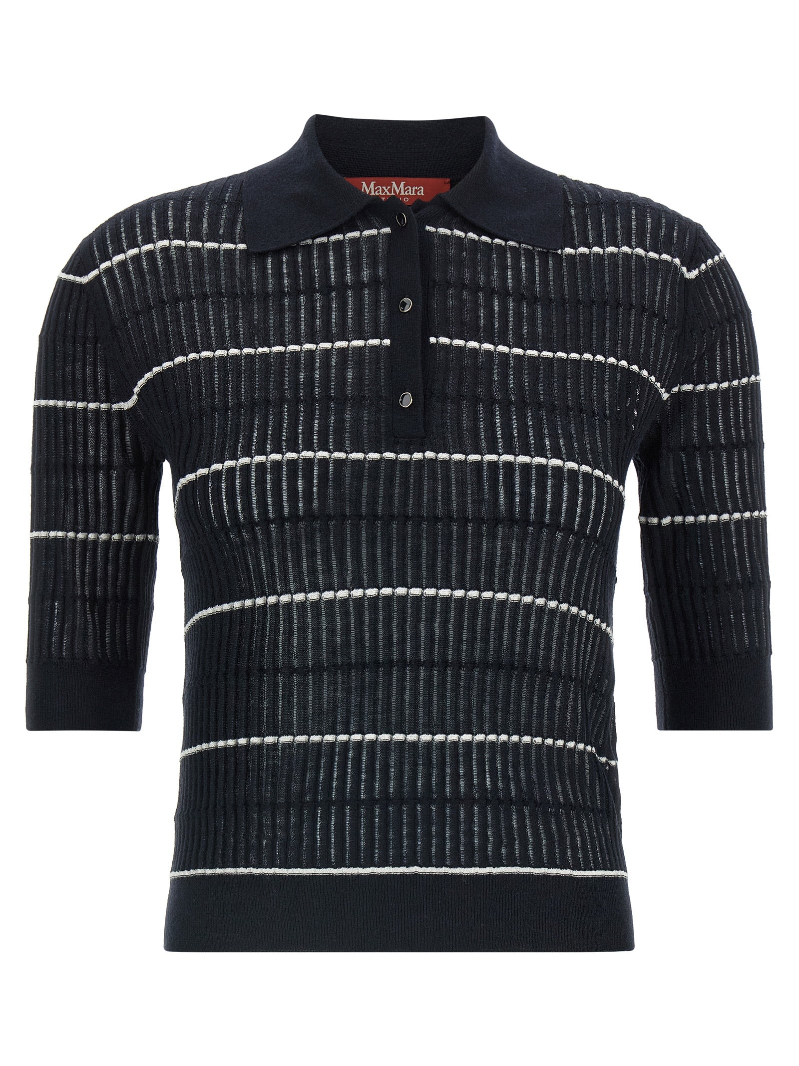 Elevate your wardrobe with the Max Mara Blue Silk Polo Shirt, a luxurious blend of silk and wool, showcasing exquisite craftsmanship and timeless elegance.