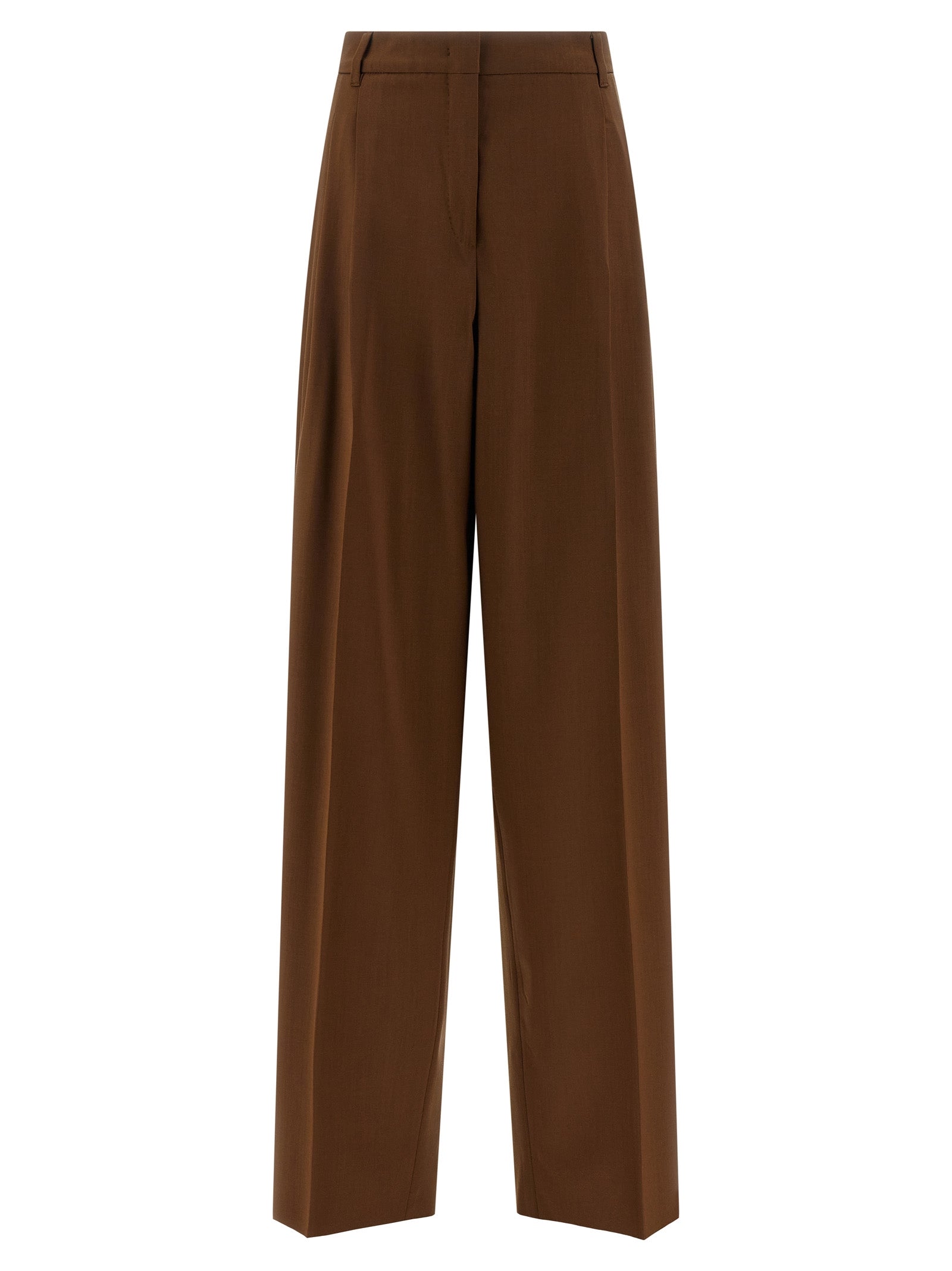 Experience the exquisite craftsmanship of Max Mara's Brown Virgin Wool Casual Pants, where artisanal elegance meets timeless sophistication for the discerning individual.