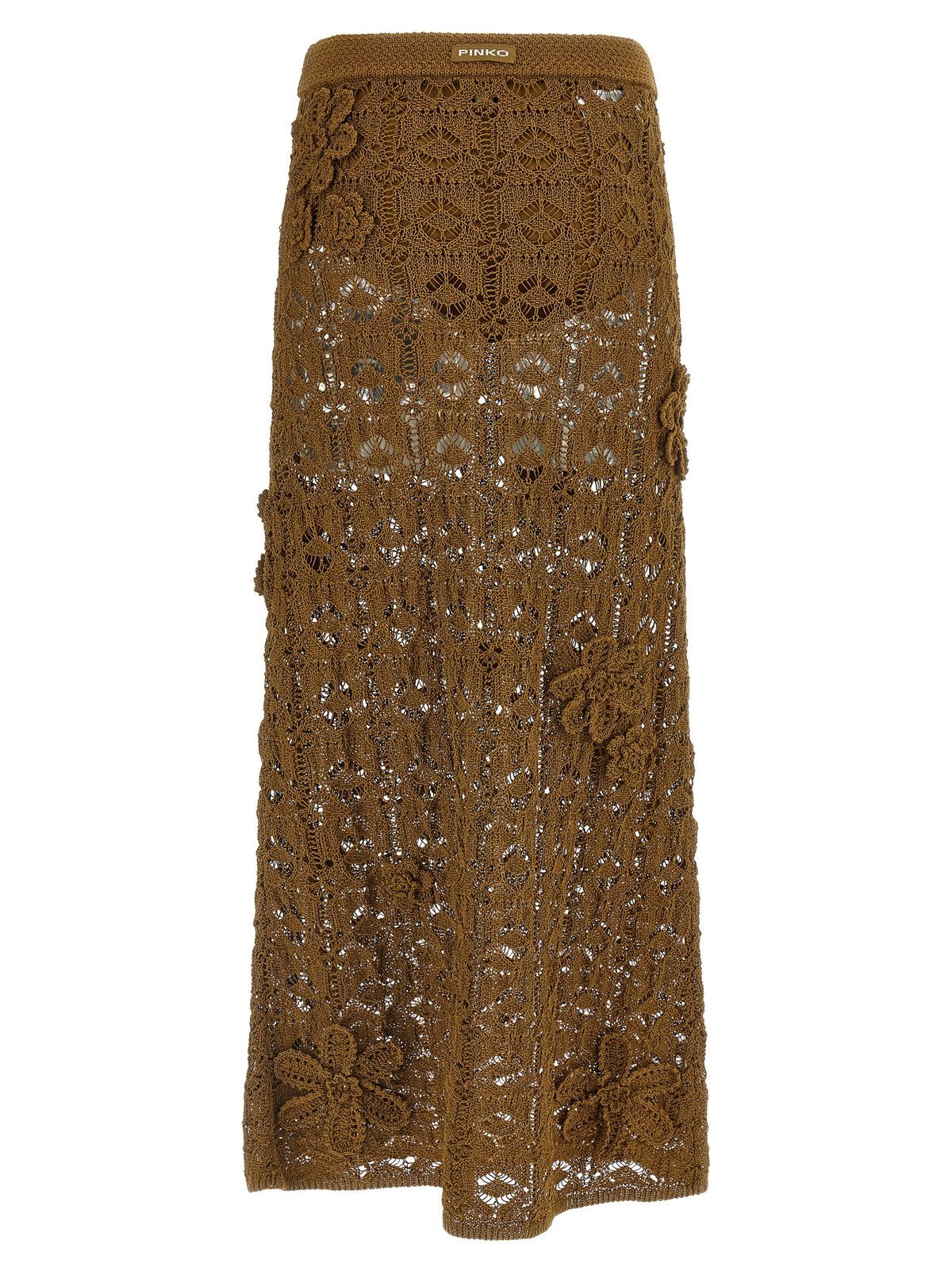 PINKO Brown Cotton Midi Skirt – Artisanal Elegance for the Discerning