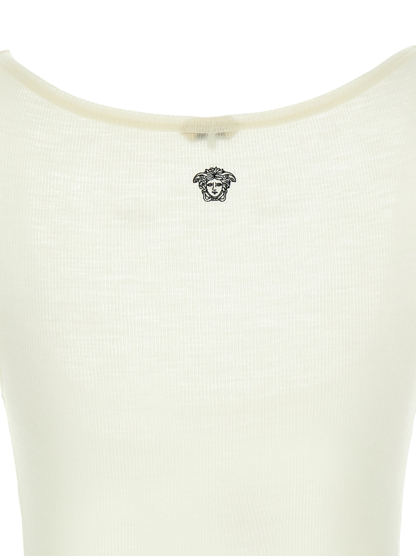 Elevate your wardrobe with the Versace White Virgin Wool Sleeveless T-Shirt, a luxurious blend of exquisite craftsmanship and timeless elegance, perfect for the discerning connoisseur.