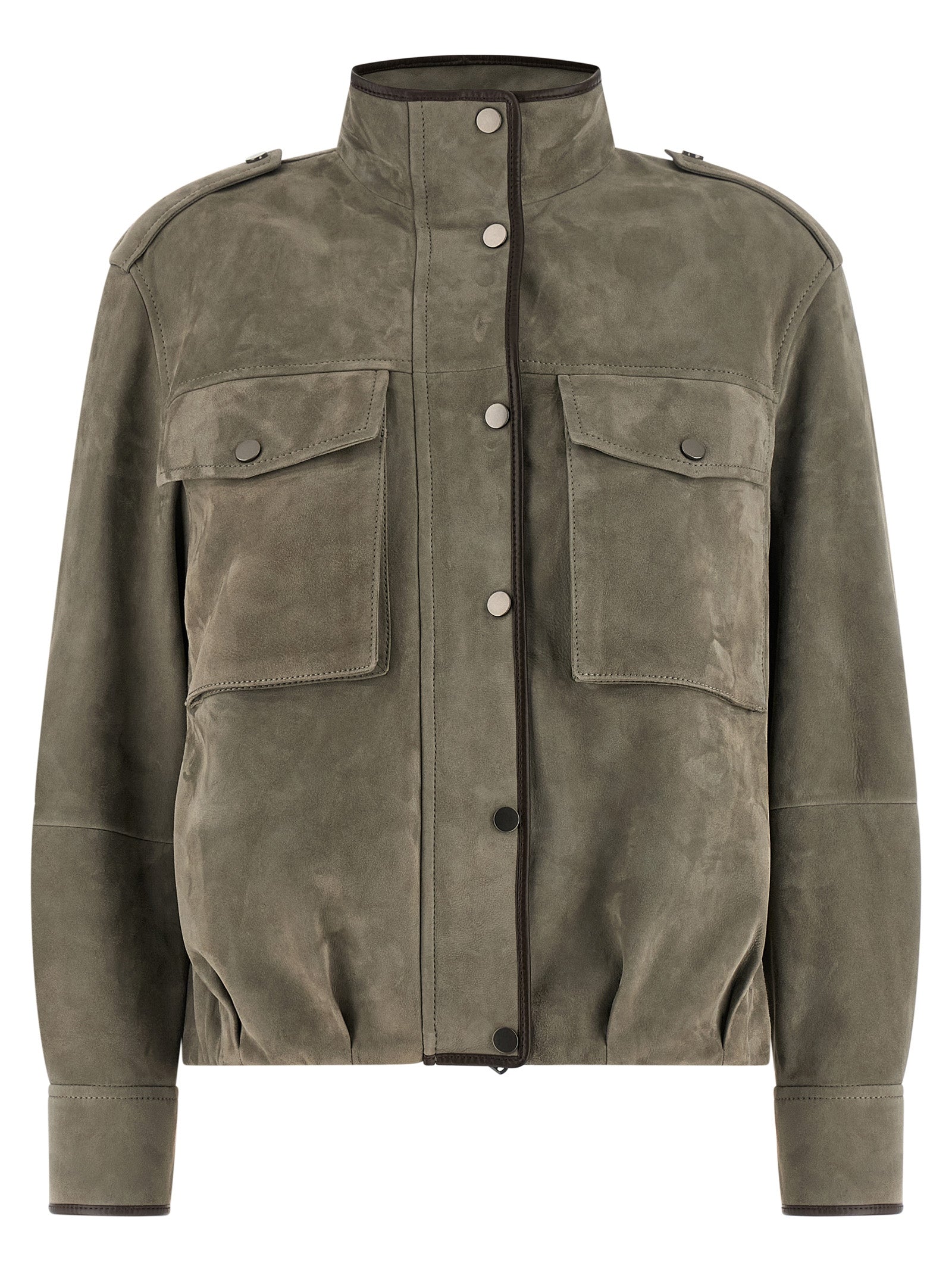 Brunello Cucinelli Gray Calfskin Leather Jacket