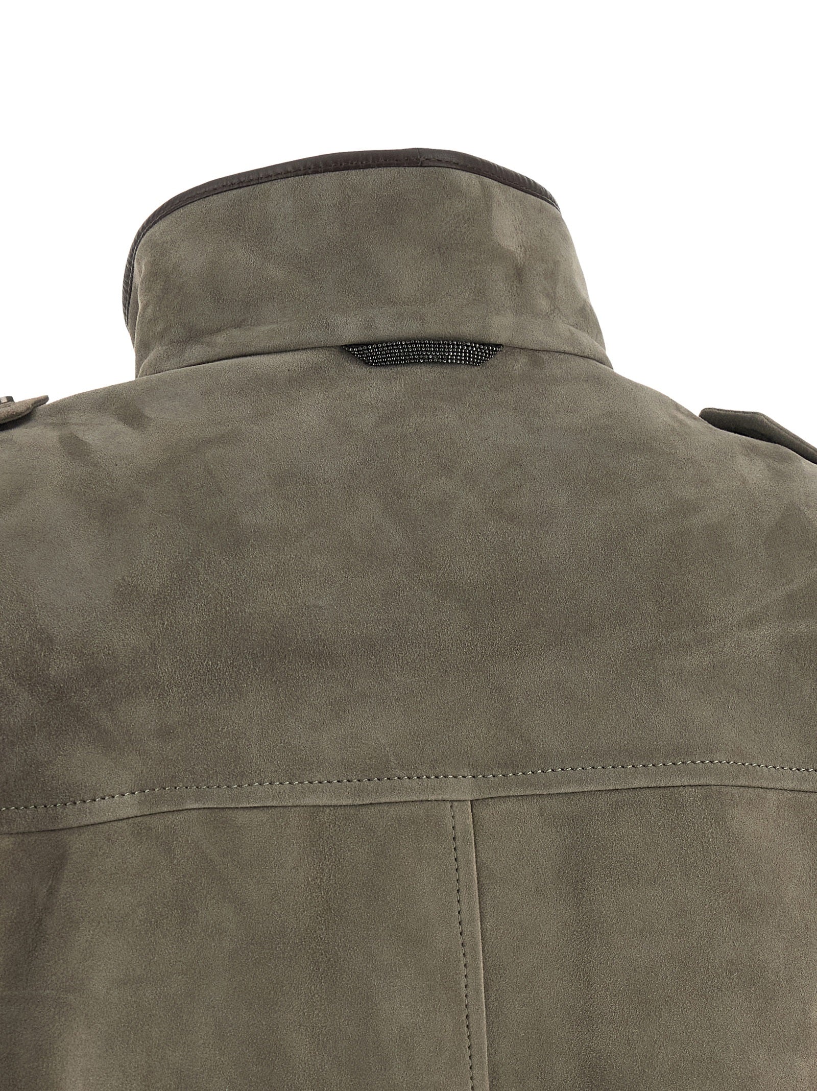 Brunello Cucinelli Gray Calfskin Leather Jacket