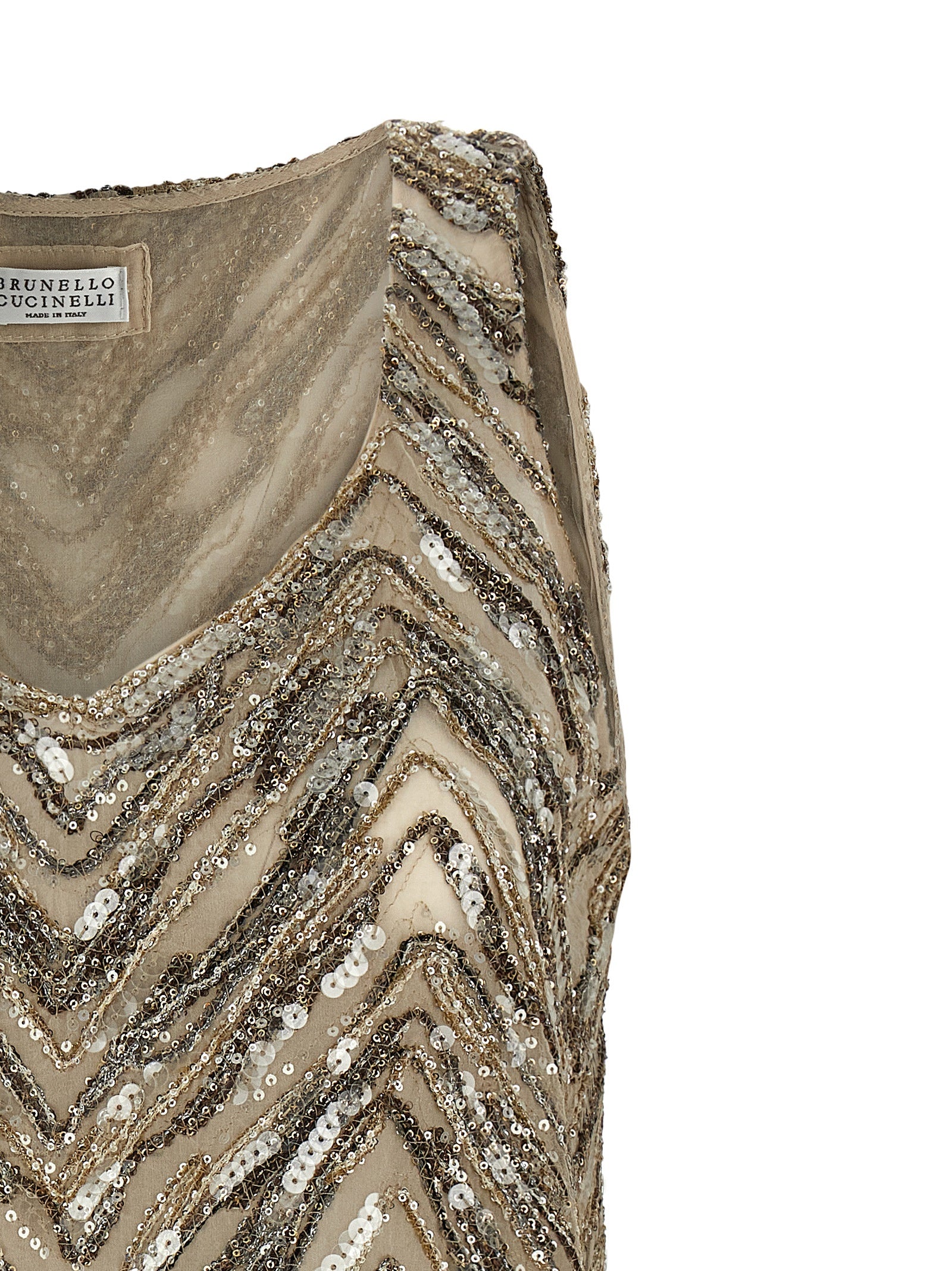 Indulge in the exquisite Brunello Cucinelli Beige Silk Tank Top, where artisanal elegance meets luxurious craftsmanship, perfect for sophisticated gatherings and timeless style.