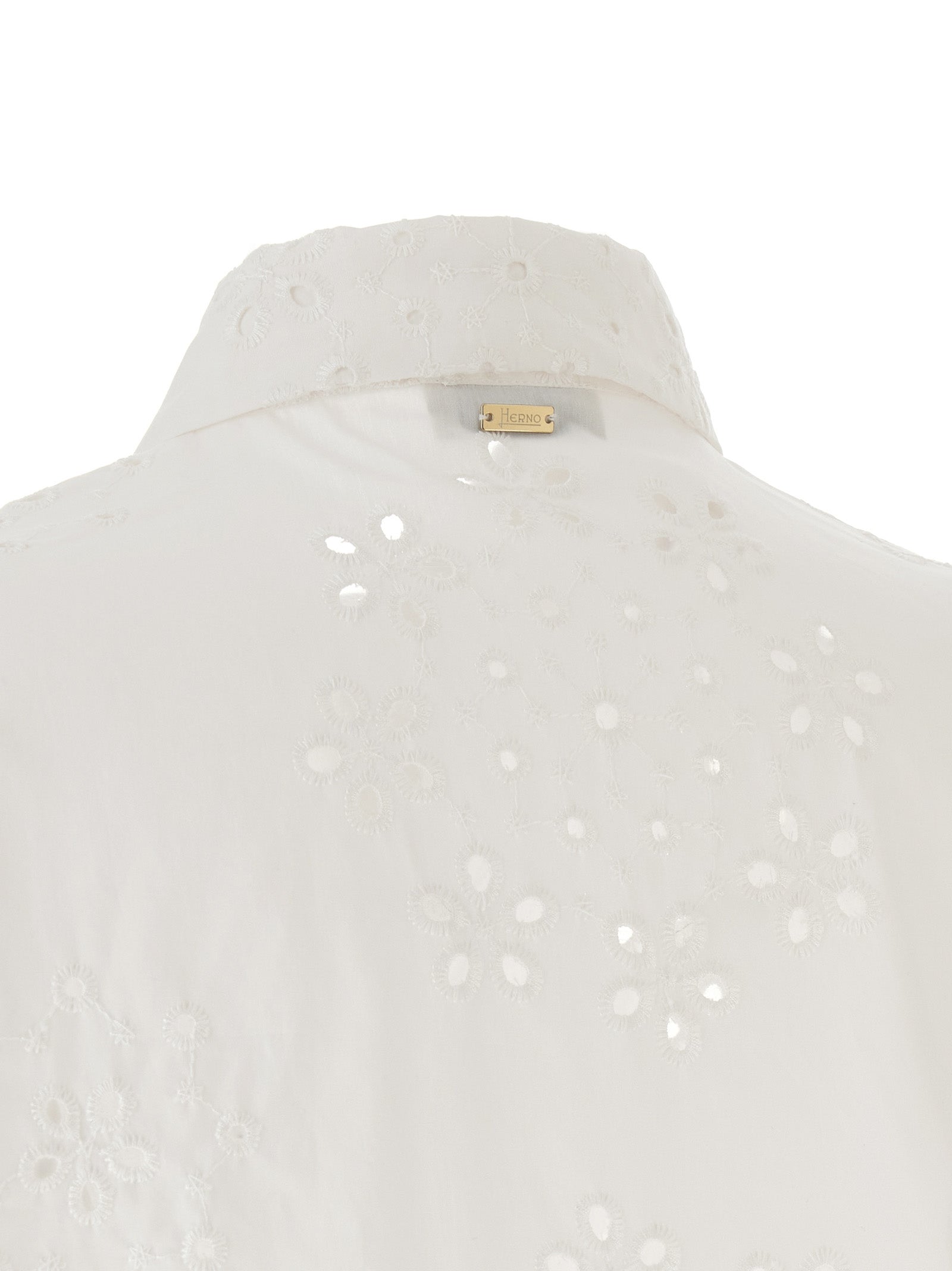 Indulge in the exquisite Herno White Cotton Blouse, crafted from luxurious sangallo cotton with intricate embroidery, a timeless piece for the discerning individual.