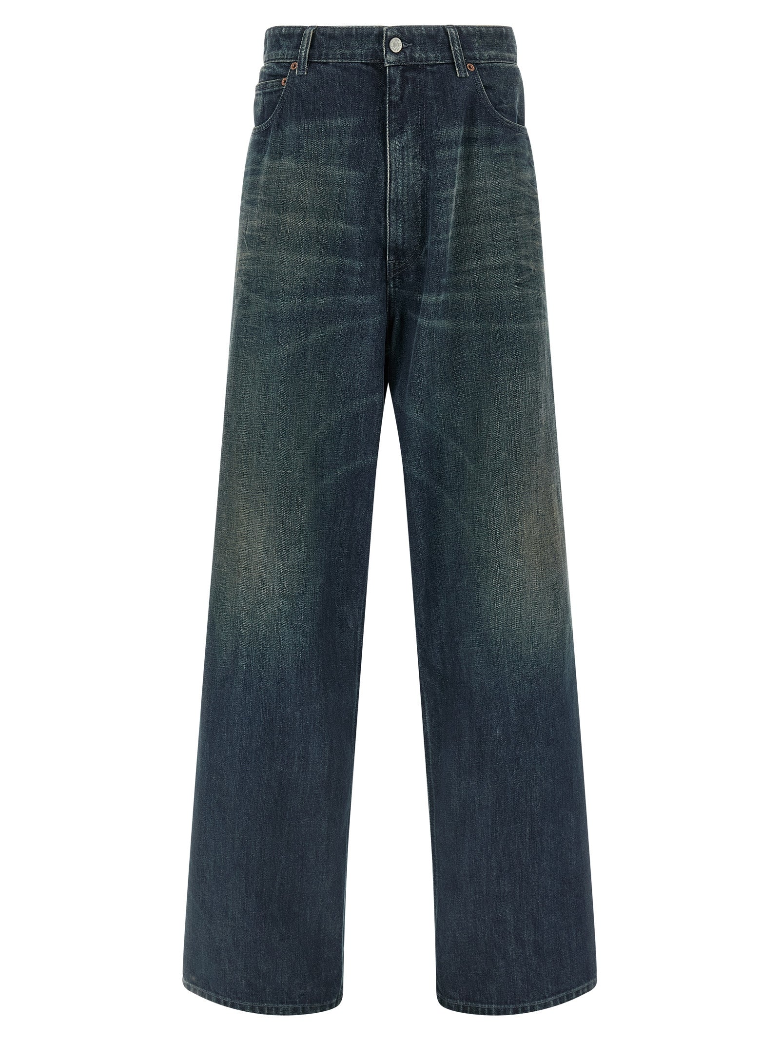Discover MM6 Maison Margiela's stone-washed blue cotton jeans, where artisanal craftsmanship meets contemporary elegance for the discerning individual.