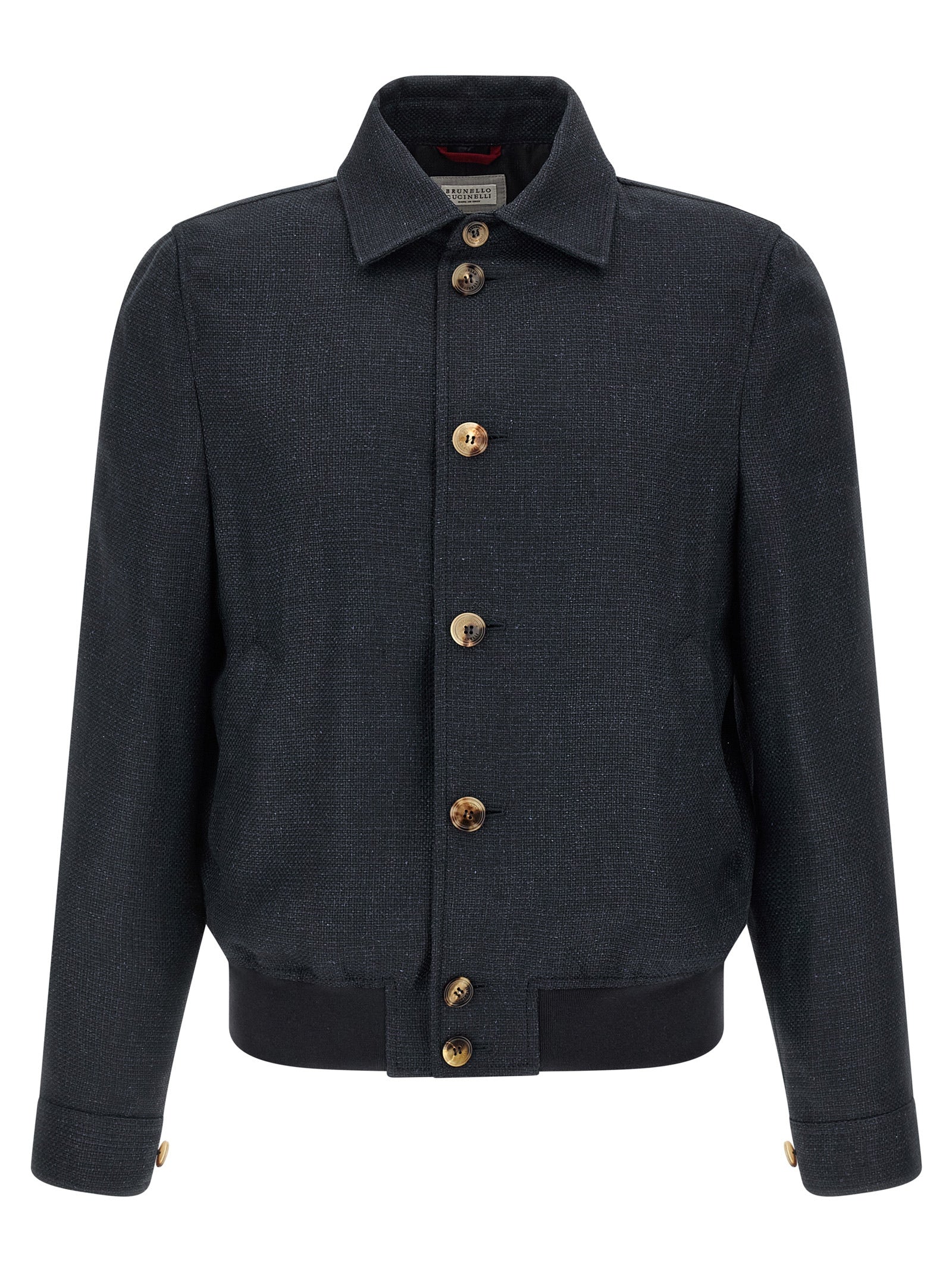 Indulge in the exquisite Brunello Cucinelli Blue Sisal Biker Jacket, a masterful blend of silk, linen, and wool, embodying timeless luxury and sophisticated craftsmanship.