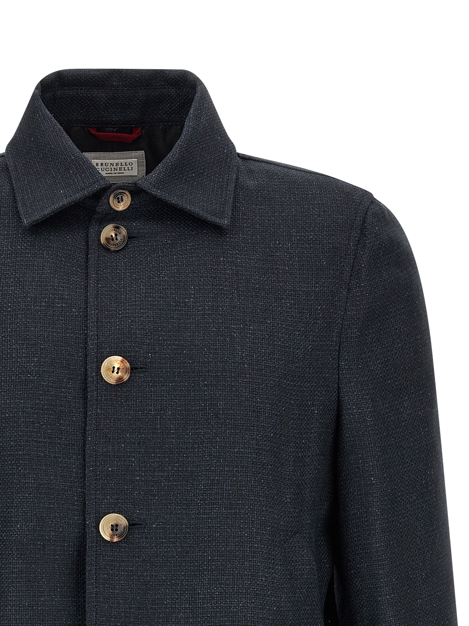 Indulge in the exquisite Brunello Cucinelli Blue Sisal Biker Jacket, a luxurious blend of silk, linen, and wool, embodying timeless elegance and unparalleled craftsmanship.