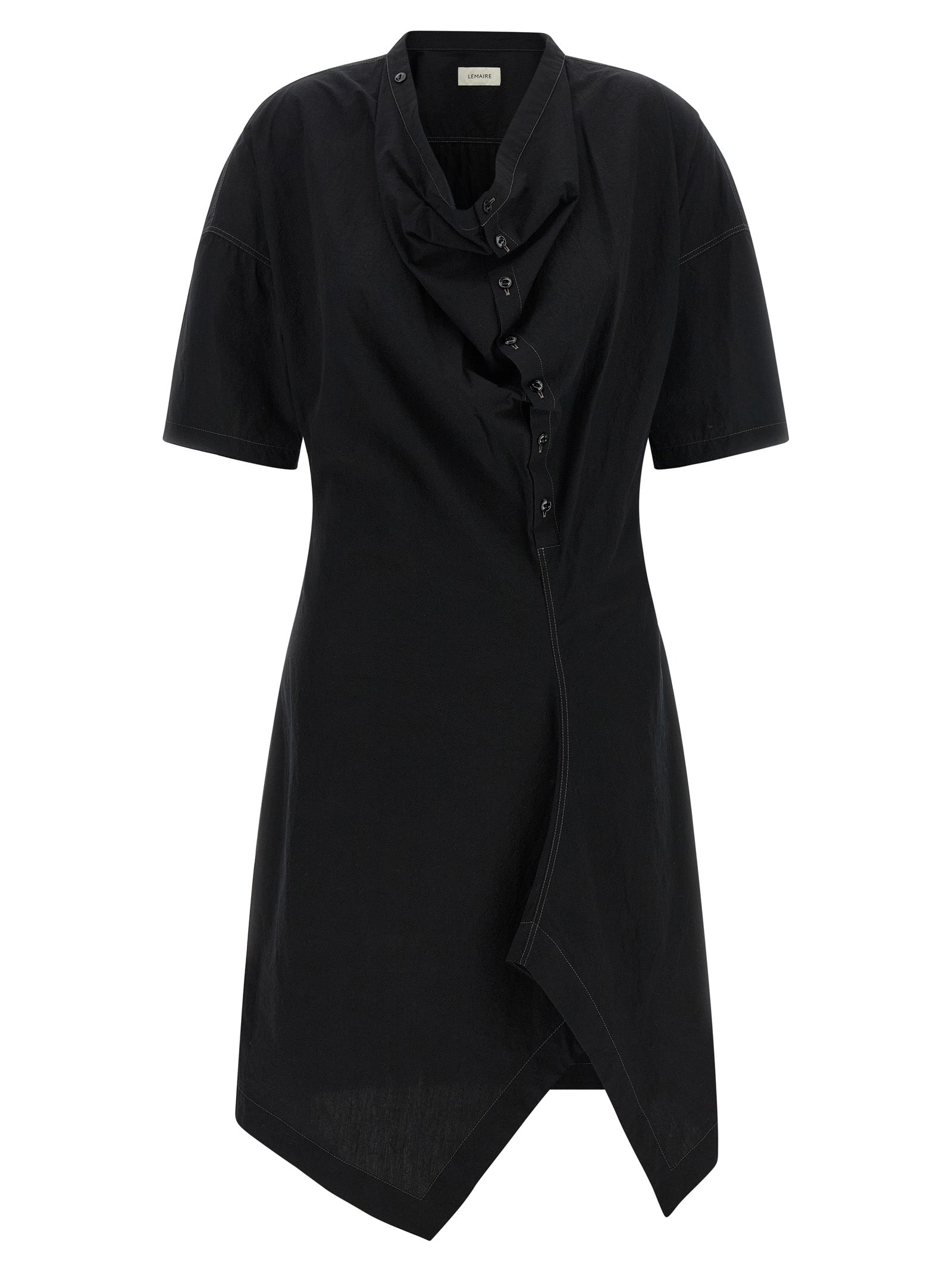 Discover the Lemaire Black Cotton Midi Dress, a masterpiece of luxurious cotton crêpe, embodying timeless elegance and refined sophistication for any occasion.