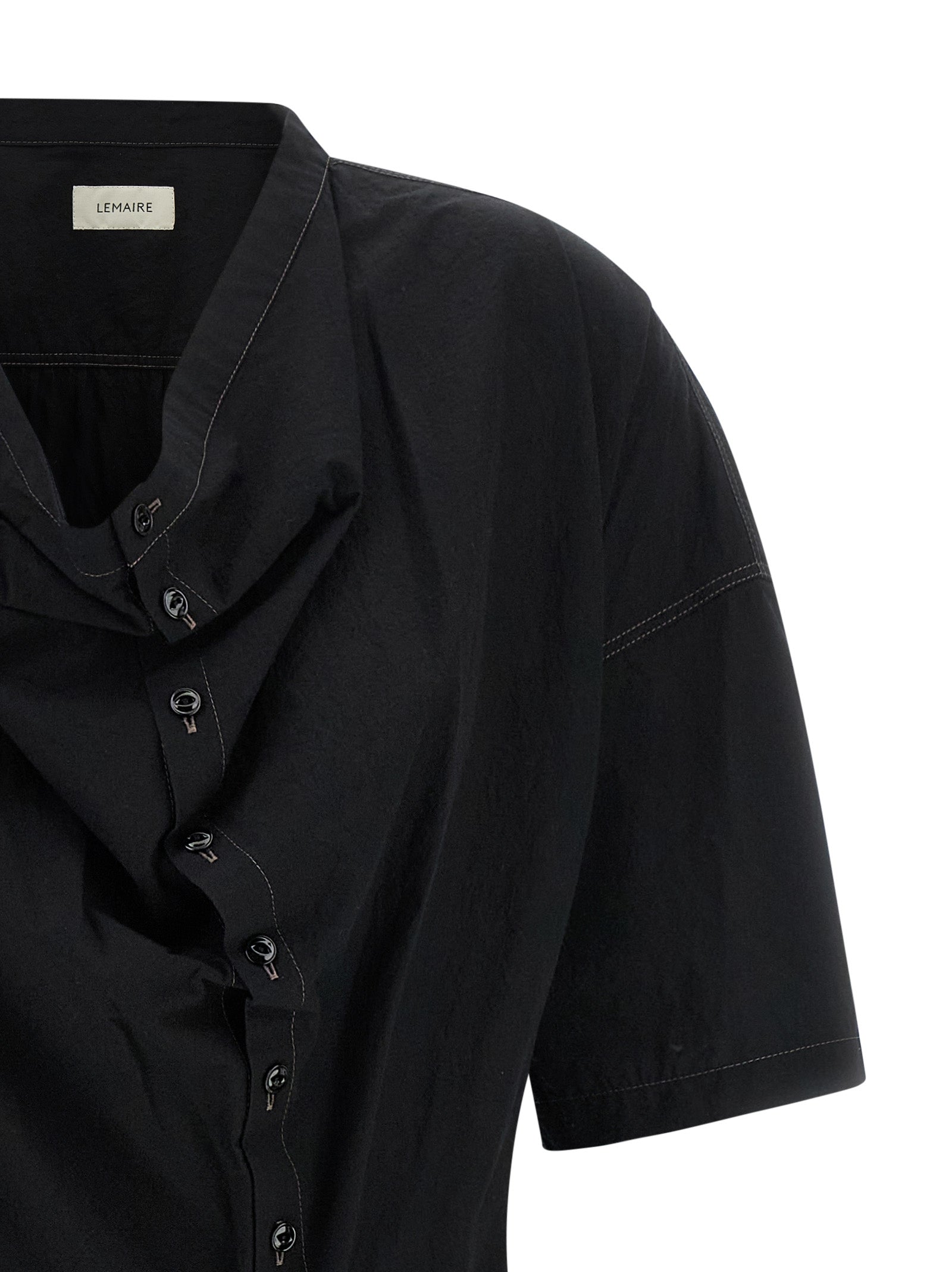 Discover the Lemaire Black Cotton Midi Dress, a masterpiece of artisanal luxury, crafted from exquisite cotton crêpe for an effortlessly elegant silhouette.