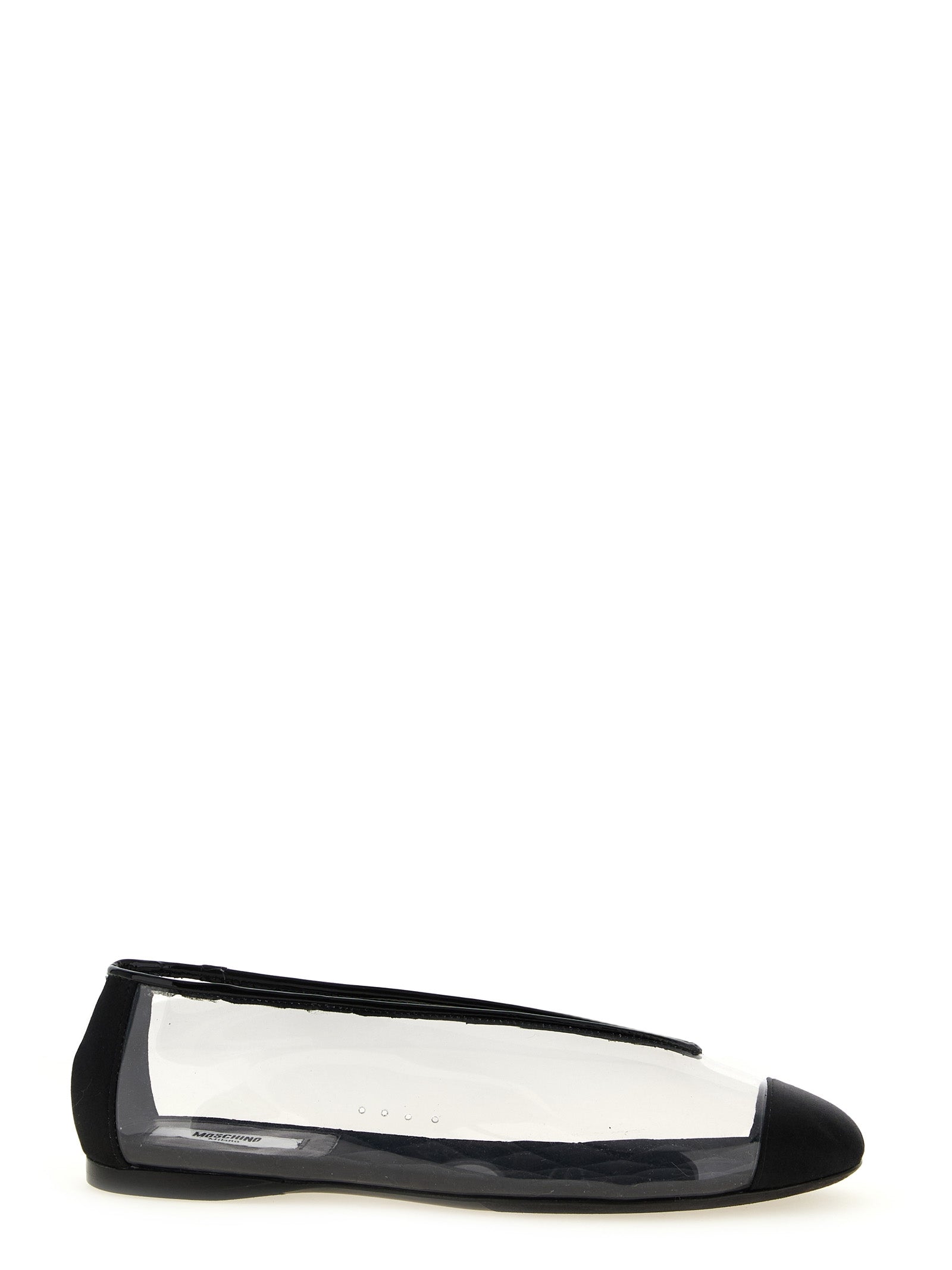 Discover the Moschino Black PVC Ballet Flats, a masterpiece of Italian craftsmanship, where exquisite materials meet timeless elegance for the discerning connoisseur.