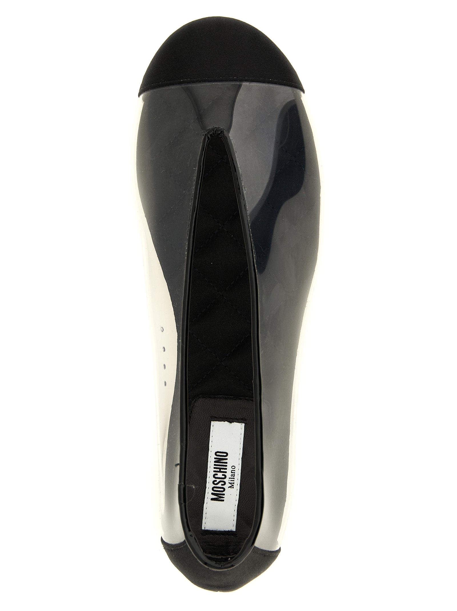 Discover the Moschino Black PVC Ballet Flats, where exquisite craftsmanship meets modern elegance, perfect for those who appreciate timeless allure and refined style.