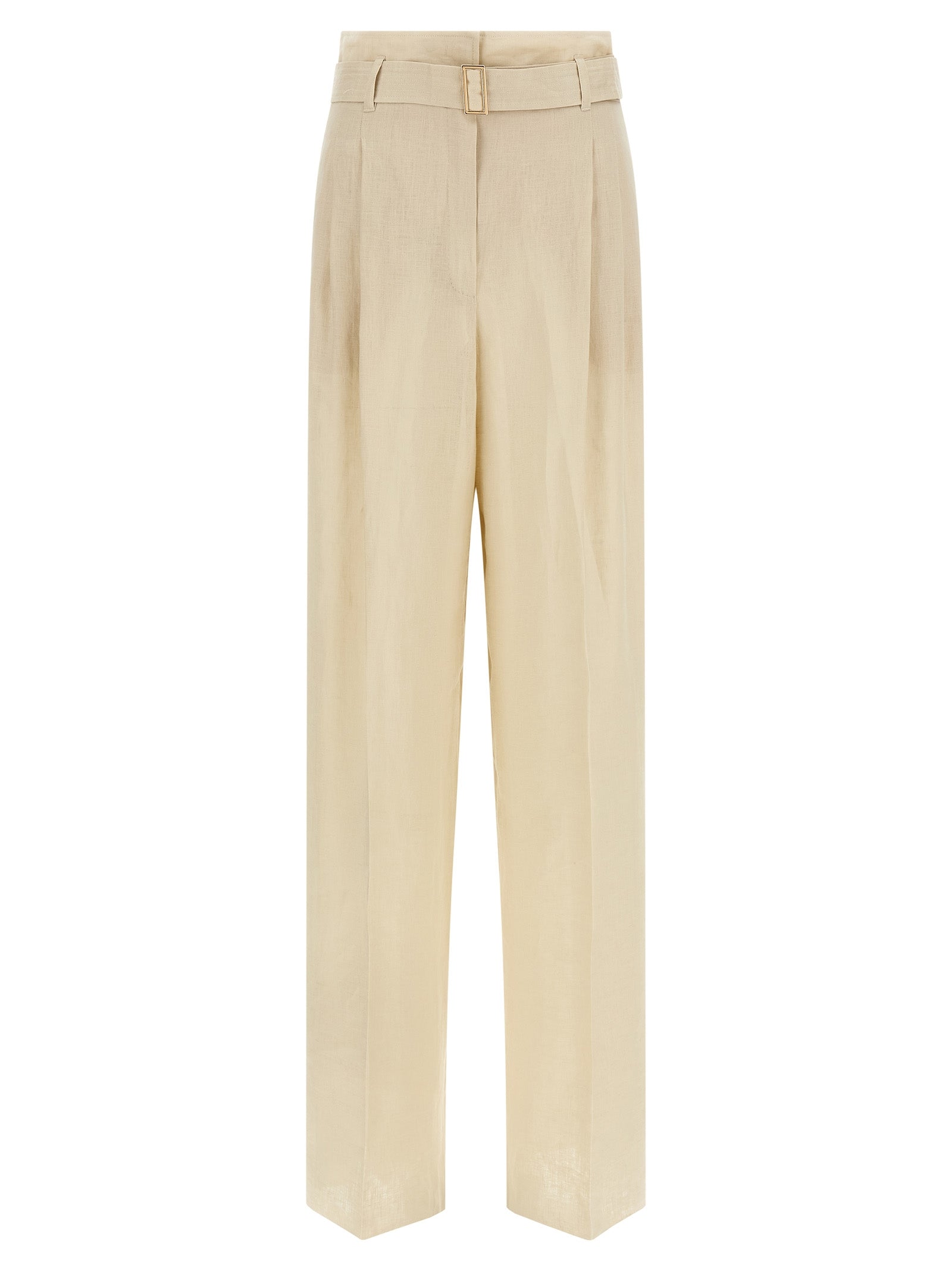 Elevate your wardrobe with Max Mara's Beige Linen Casual Pants, a masterpiece of artisanal elegance crafted from pure linen, perfect for sophisticated occasions.