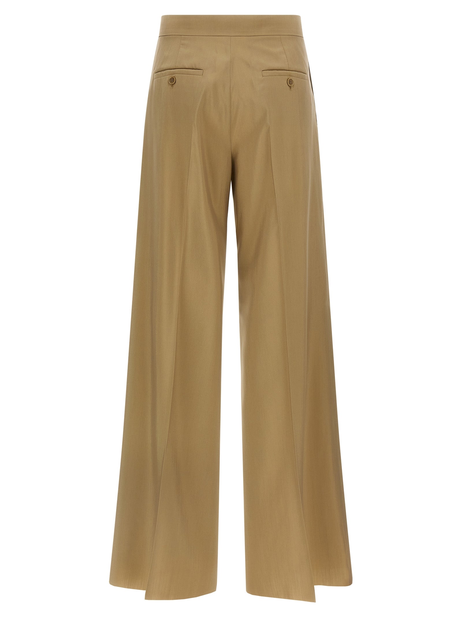 Experience the exquisite craftsmanship of Max Mara's Beige Virgin Wool Dress Pants, a timeless blend of luxury and elegance, perfect for the discerning fashionista.