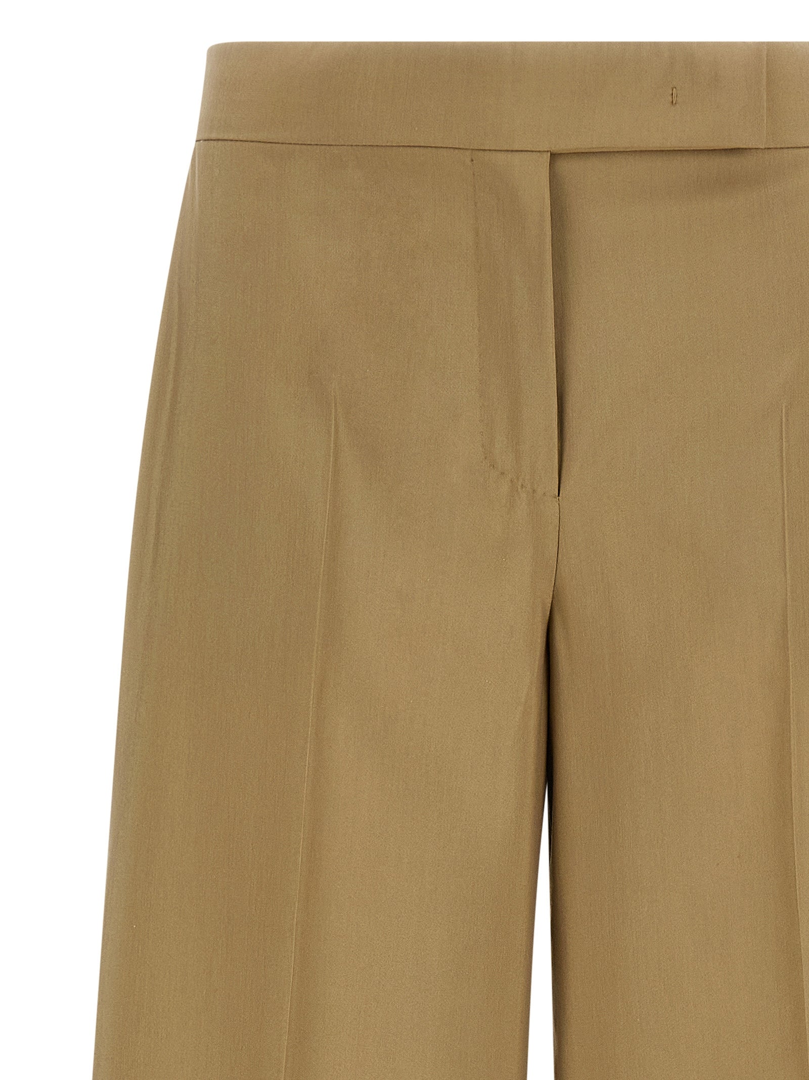 Experience the elegance of Max Mara's Beige Virgin Wool Dress Pants, a luxurious blend of virgin wool and silk, embodying timeless sophistication for the discerning fashionista.