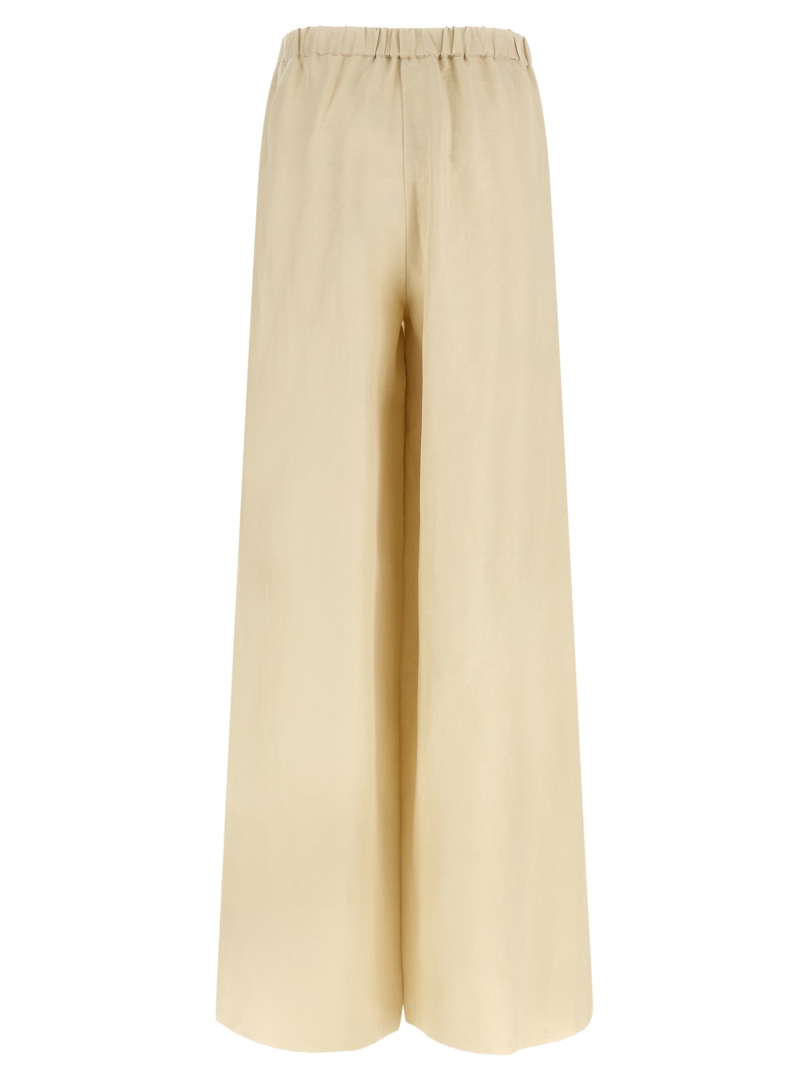 Experience the exquisite allure of Max Mara's Beige Linen Casual Pants, crafted from a luxurious linen-silk blend, embodying timeless elegance and effortless sophistication.
