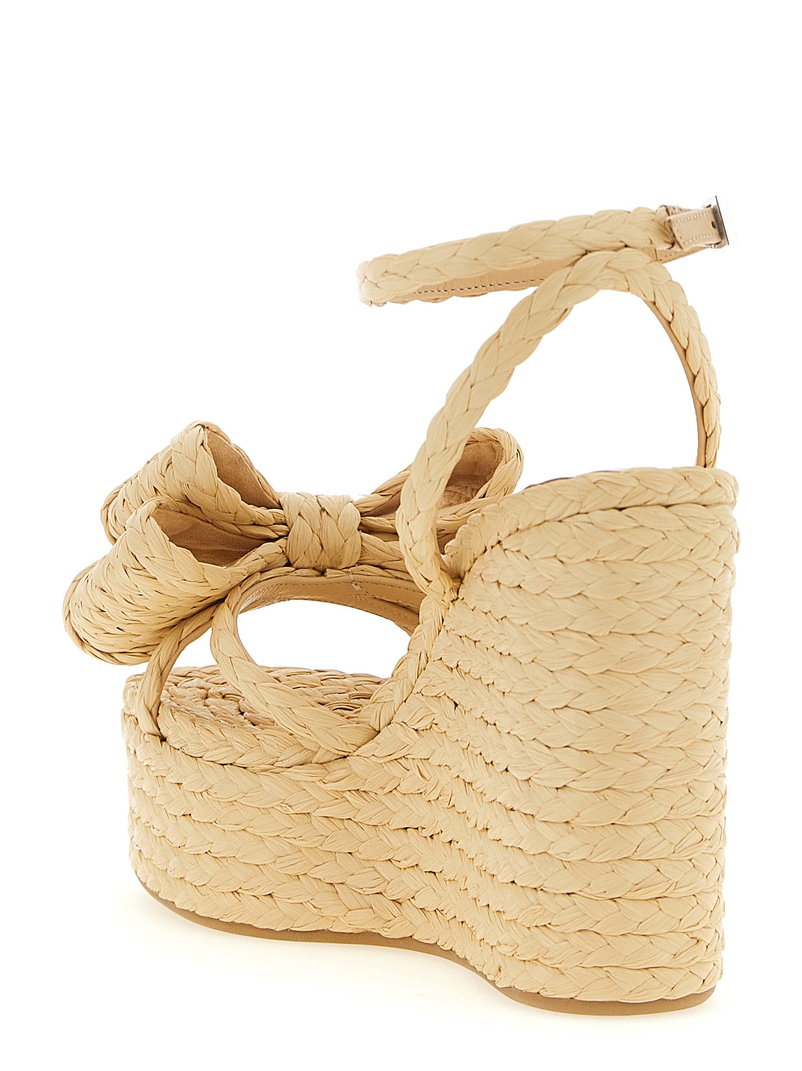 MACH & MACH Beige Raffia Wedge Sandals