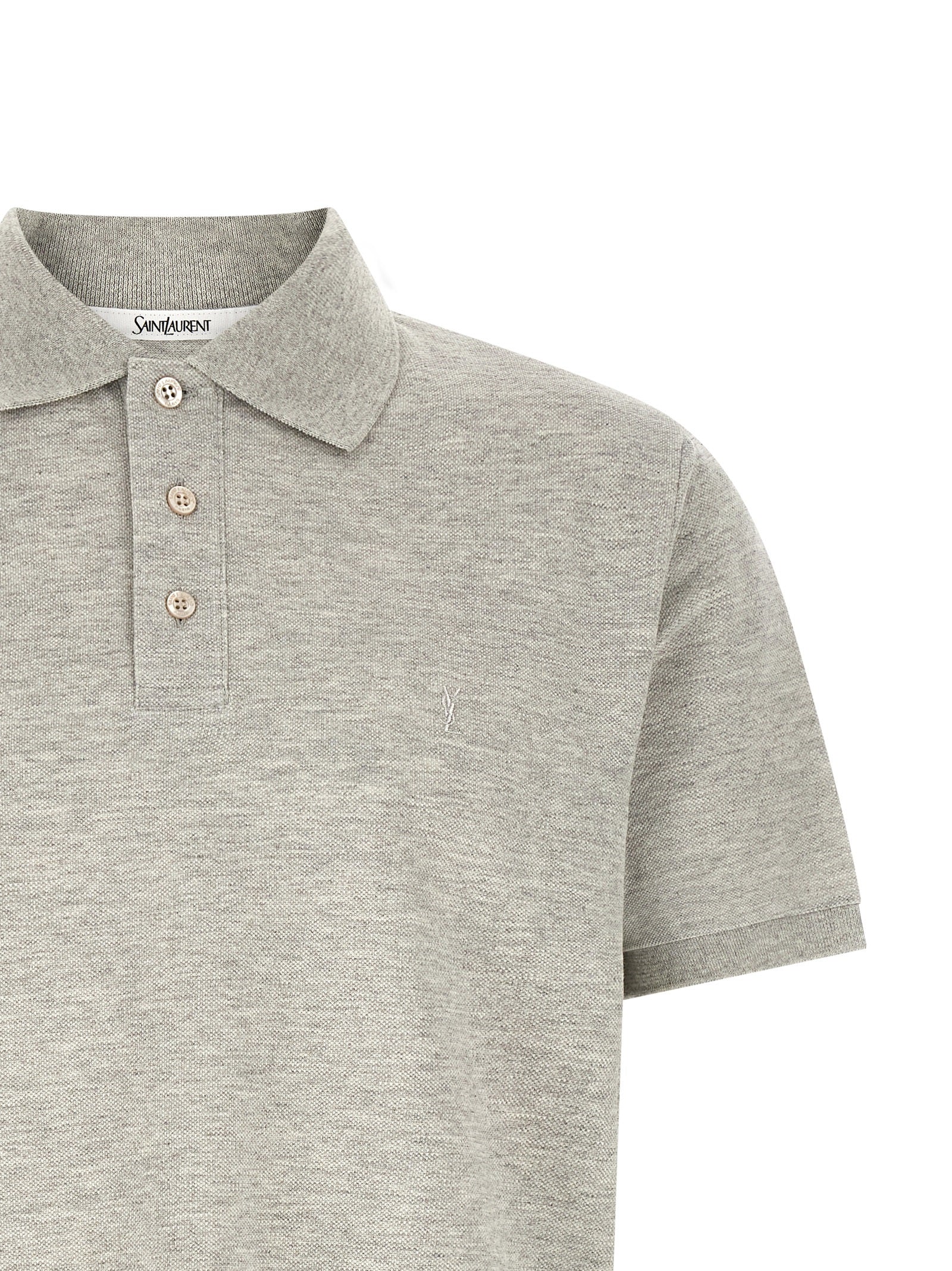 Elevate your wardrobe with the Saint Laurent Gray Cotton Polo Shirt, a luxurious blend of Italian craftsmanship and timeless elegance, perfect for discerning tastes.