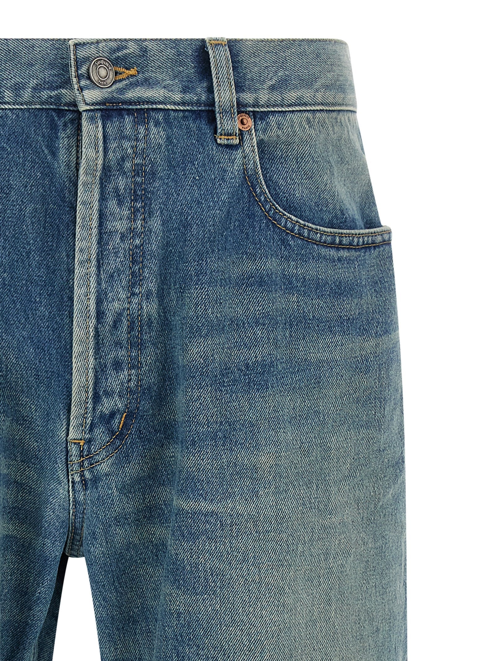 Elevate your wardrobe with Saint Laurent's Blue Cotton Straight-Leg Jeans, where exquisite craftsmanship meets timeless elegance for the discerning fashion connoisseur.
