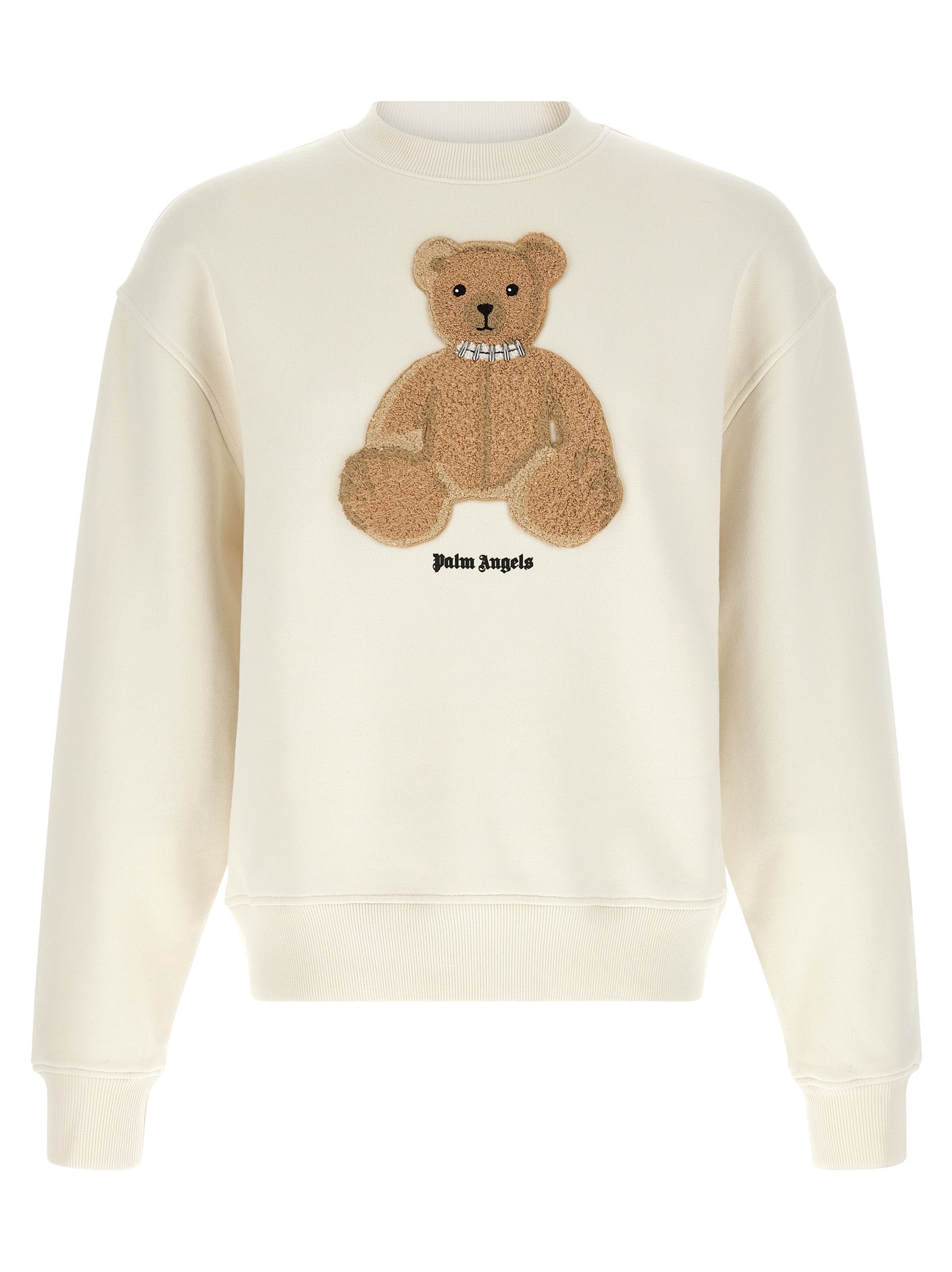 Elevate your wardrobe with the Palm Angels White Cotton Sweatshirt, a luxurious blend of comfort and style, featuring a striking bear patch for a bold statement.