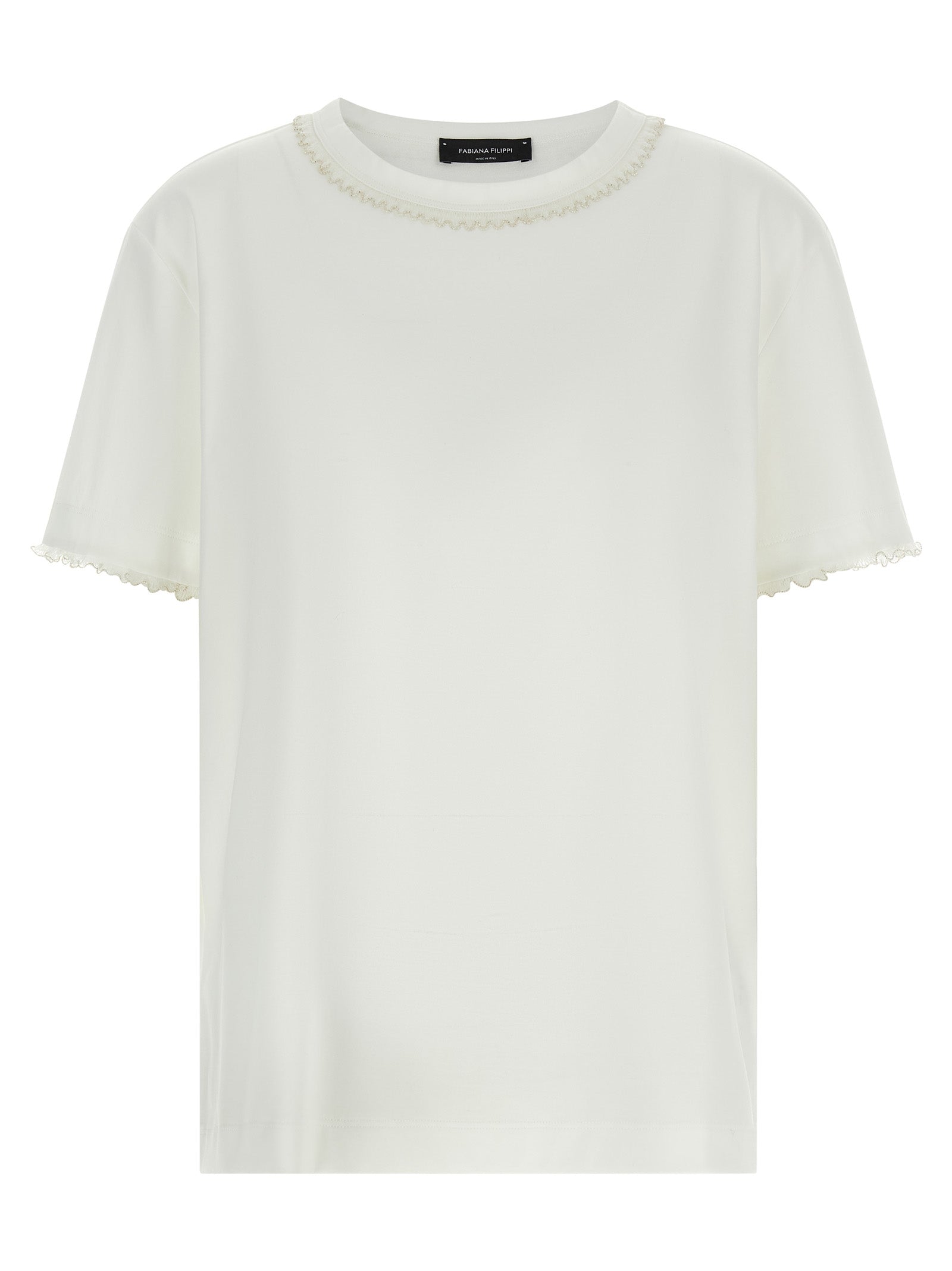 Elevate your wardrobe with the Fabiana Filippi White Cotton T-Shirt, a testament to Italian craftsmanship, featuring exquisite embroidery for timeless elegance.