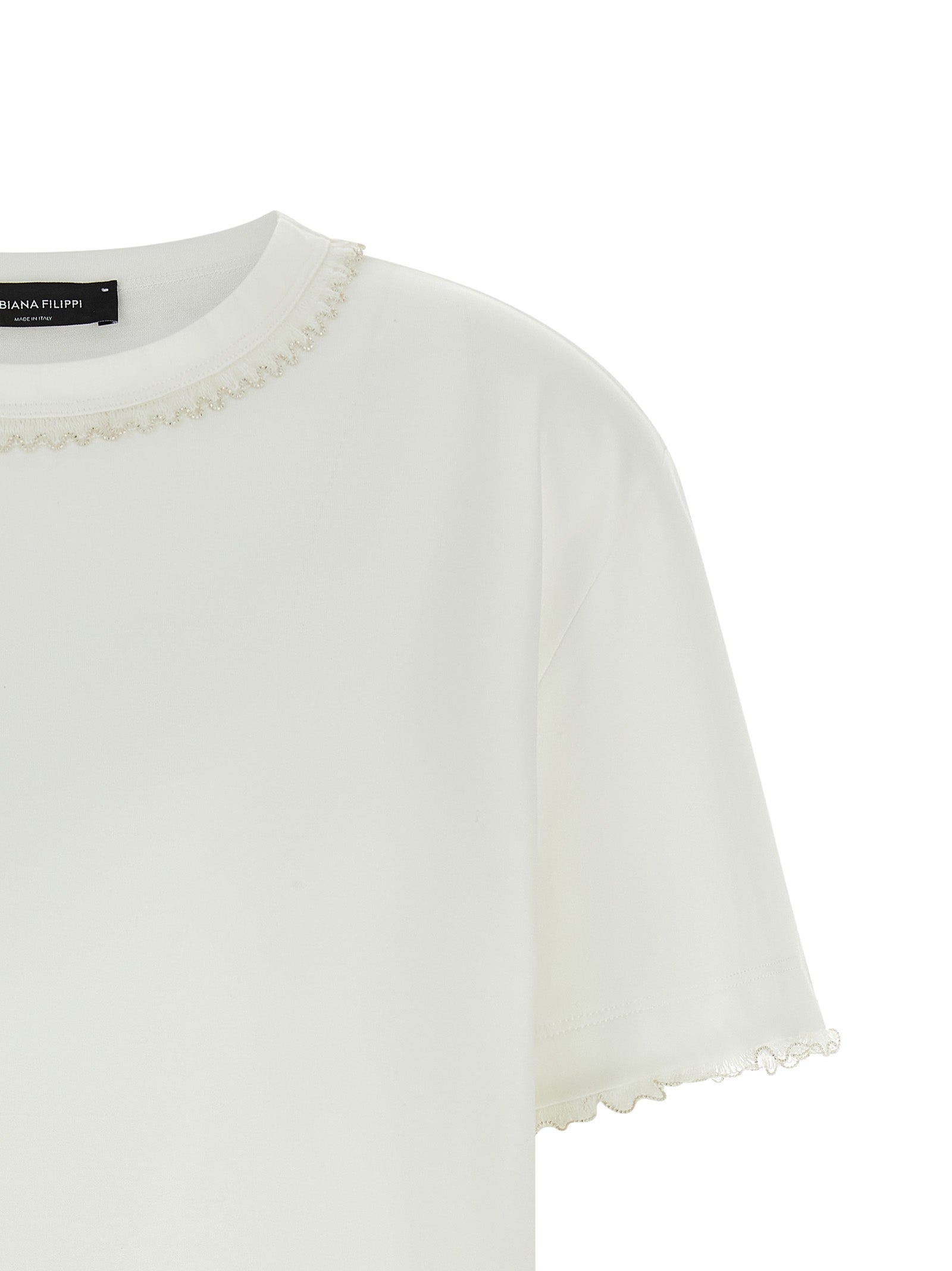 Elevate your wardrobe with the Fabiana Filippi White Cotton T-Shirt, a masterpiece of Italian craftsmanship, featuring exquisite embroidery for timeless elegance.