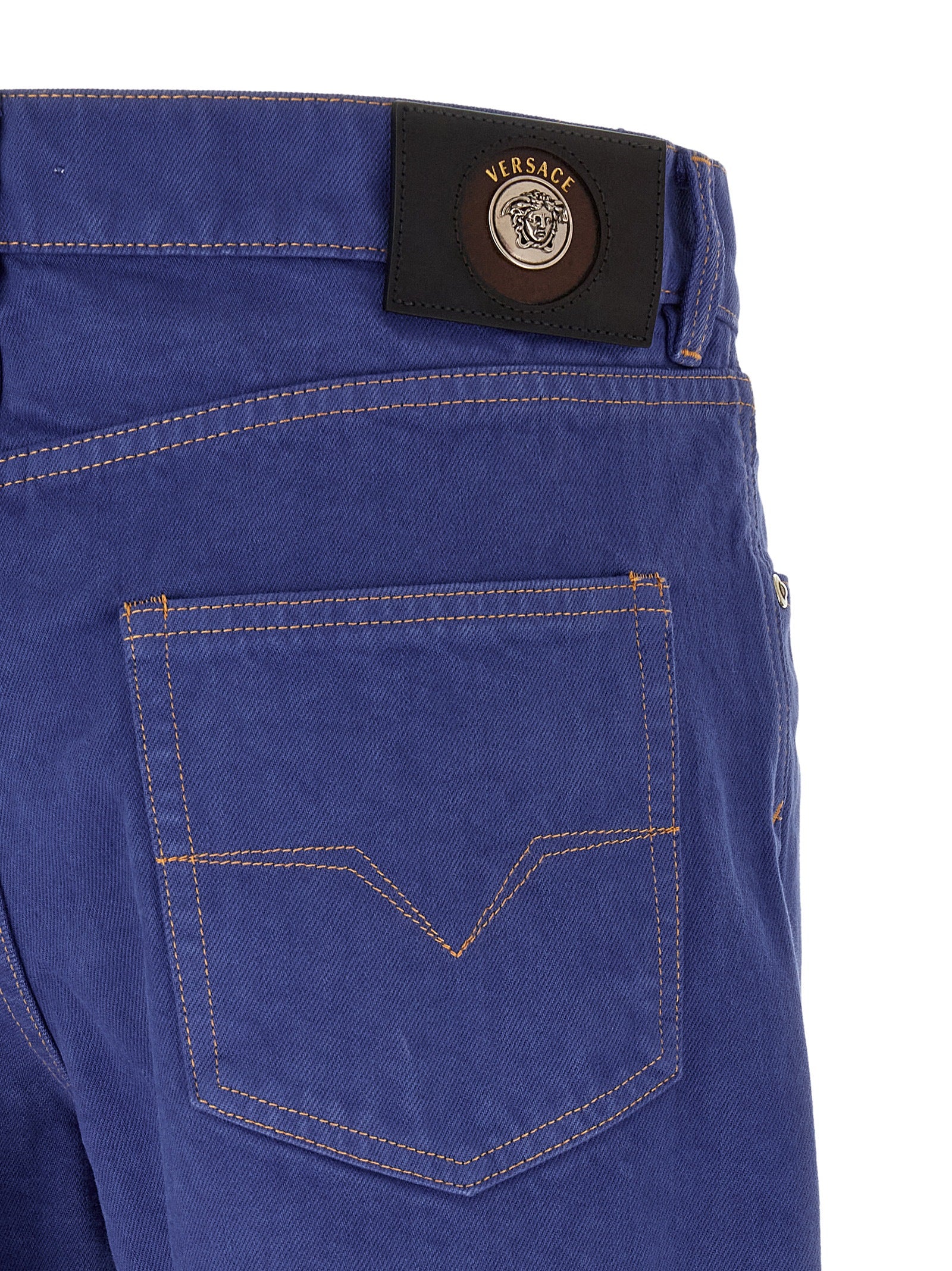 Elevate your style with Versace's Blue Cotton Straight-Leg Jeans, crafted from luxurious 100% cotton, embodying sophistication and timeless elegance for the discerning fashionista.