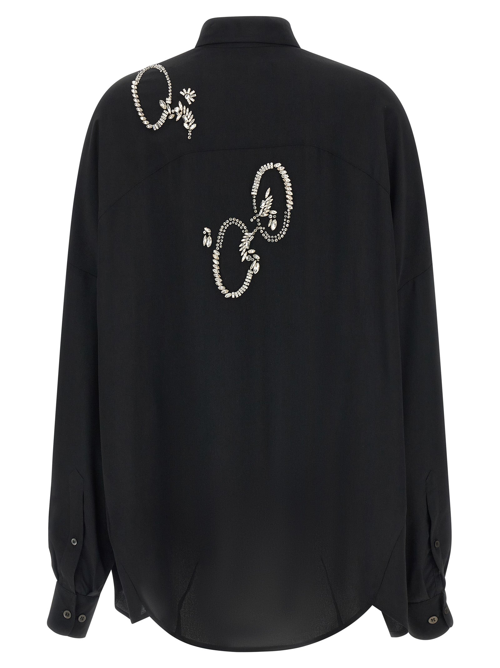 Discover the Dries Van Noten Black Polyester Blouse, a masterpiece of elegance with dazzling crystal appliqué, perfect for those who embody sophistication and allure.