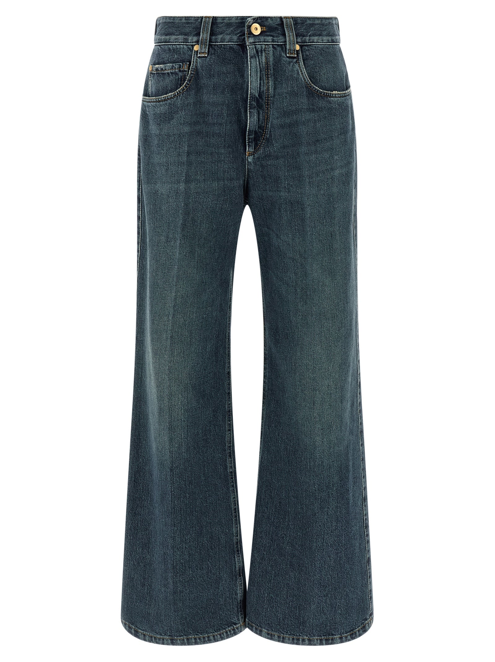 Brunello Cucinelli Blue Cotton Flared Jeans - Designer Couture