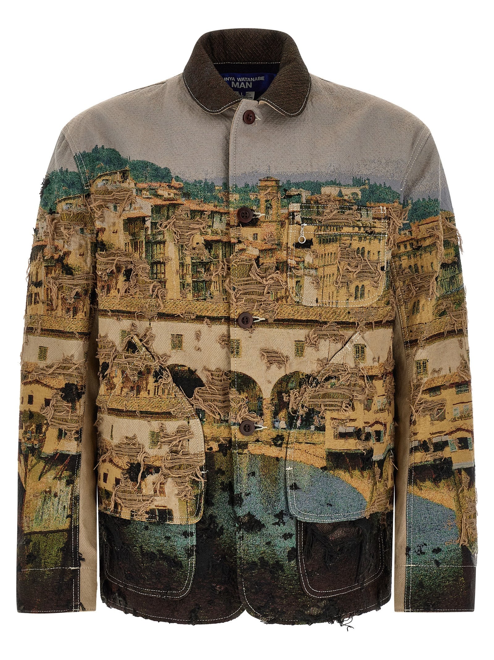 Discover the Junya Watanabe Multicolor Polyester Jacket, a masterpiece of intricate jacquard craftsmanship that redefines luxury and artistic expression for the discerning individual.